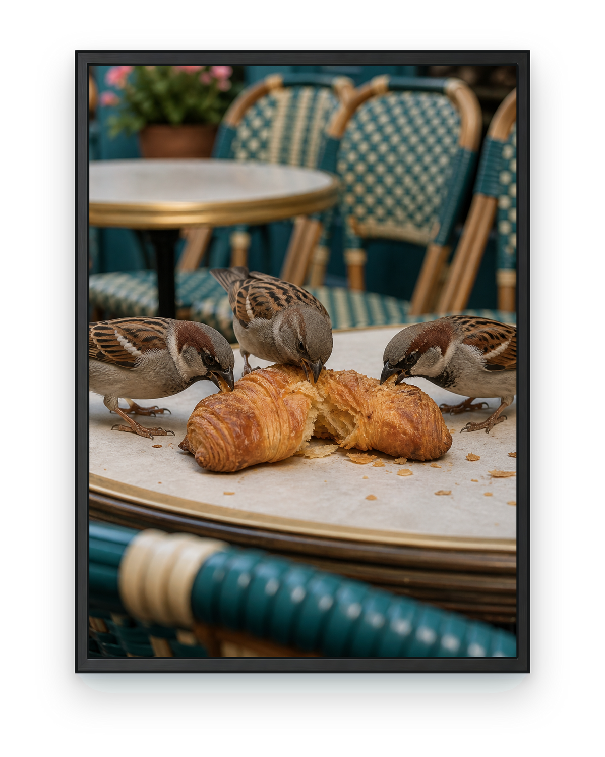 Croissant Committee Sparrow Wall Art - black frame on transparent background