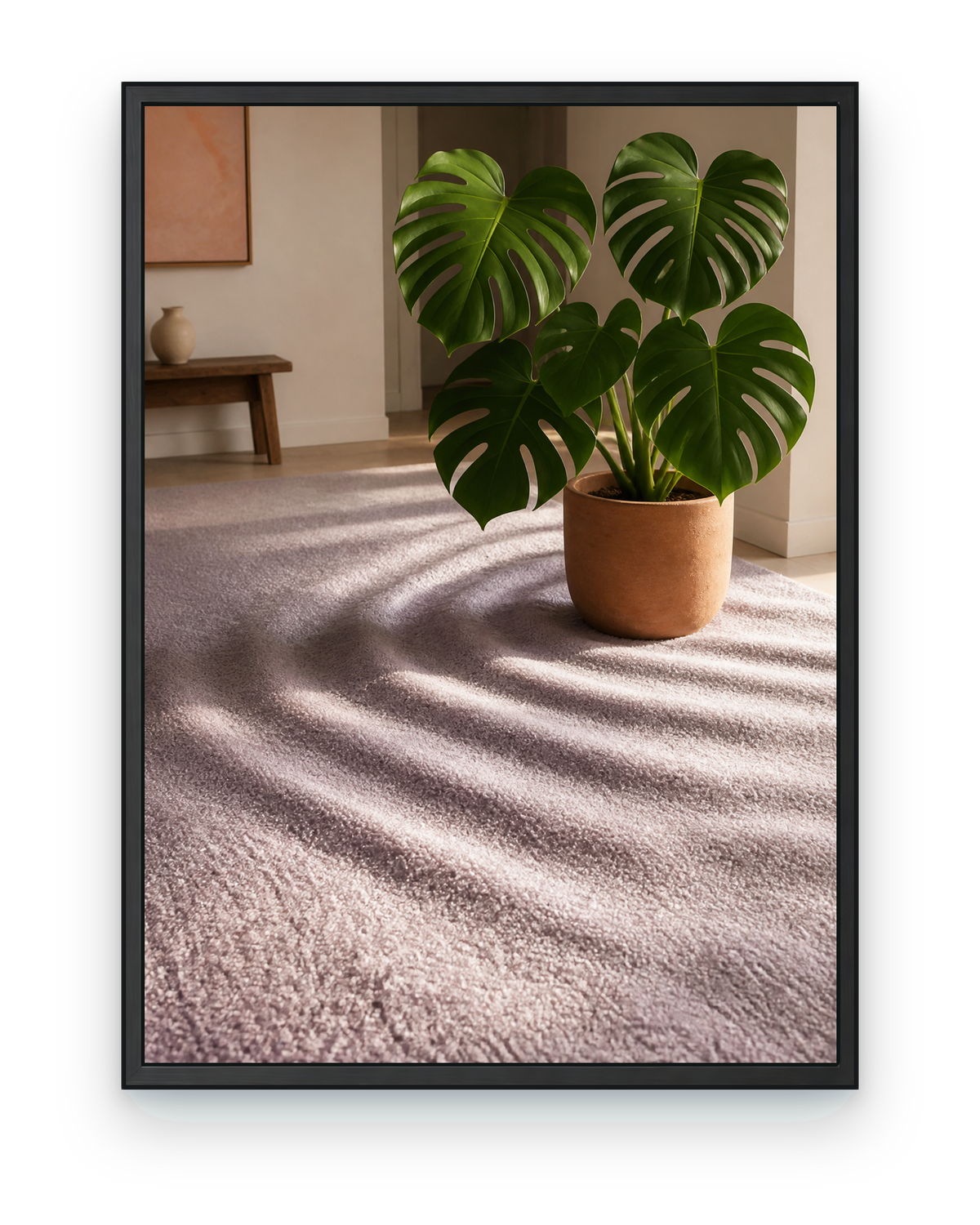 Monstera Morning Botanical Wall Art - black frame on transparent background