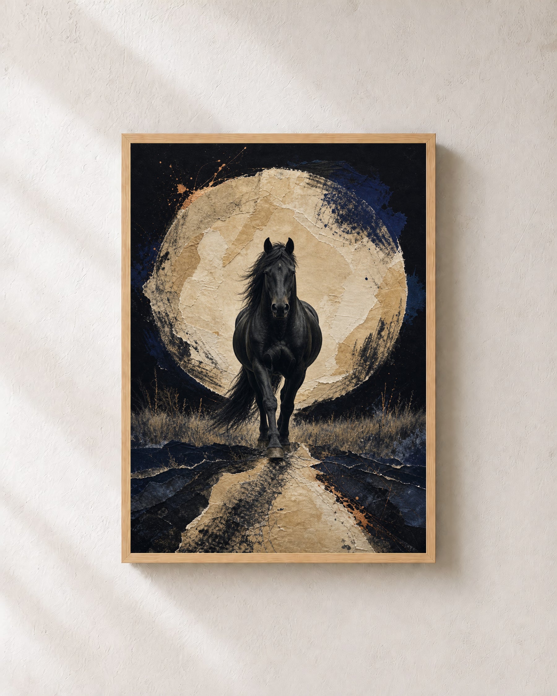 Night Horse, Paper Moon - Black Horse Art Print