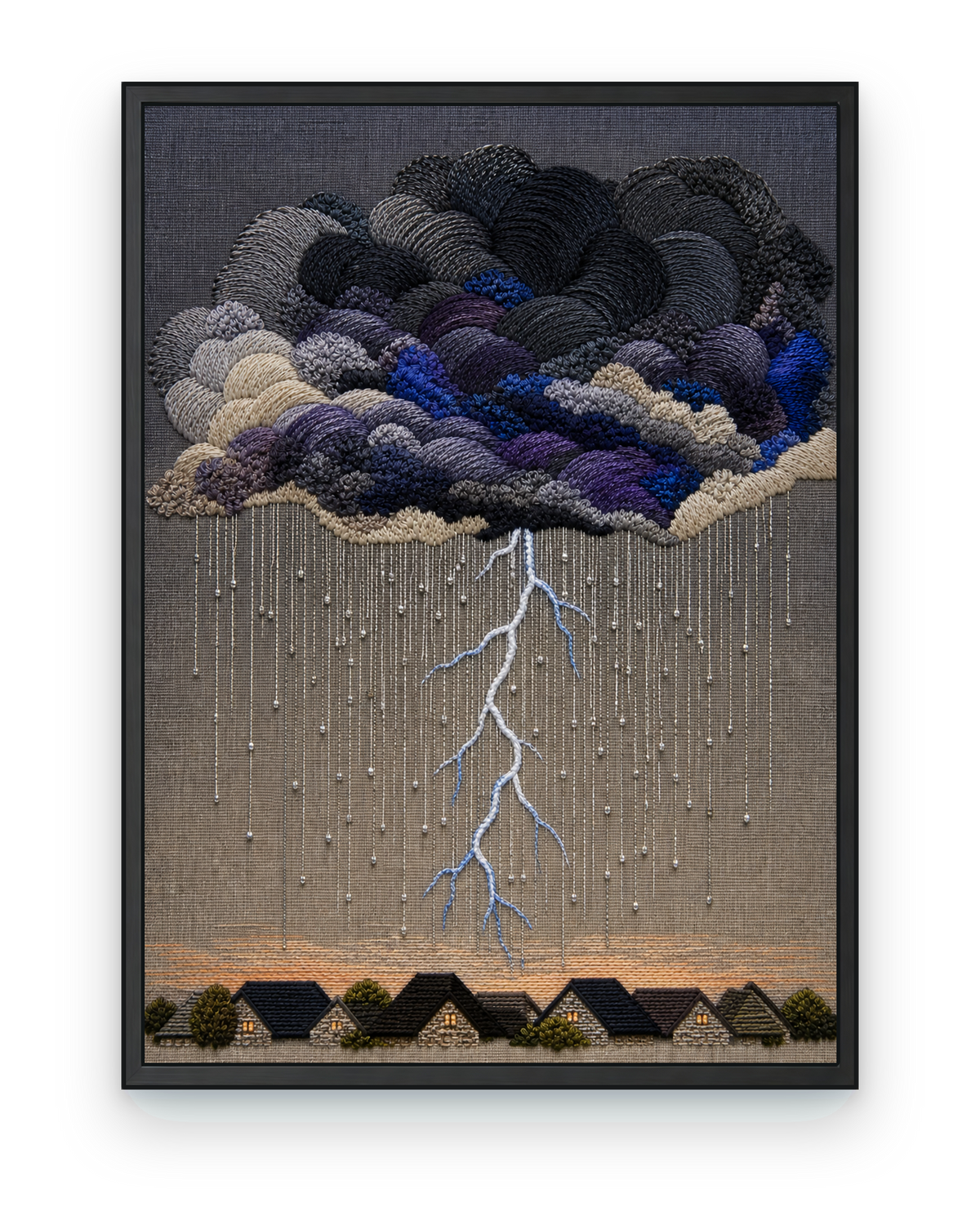 Storm Quilt Rooftops Art Print - black frame on transparent background