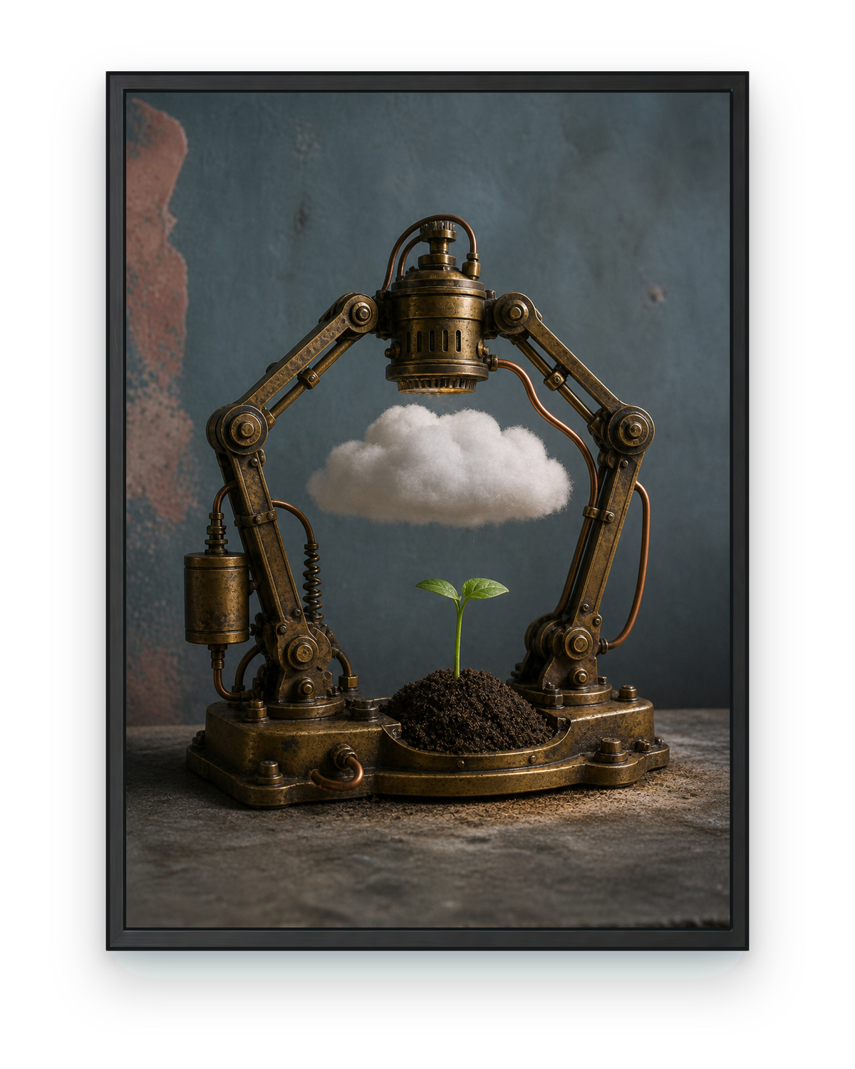 The Tender Machine Industrial Botanical Wall Art - black frame on transparent background
