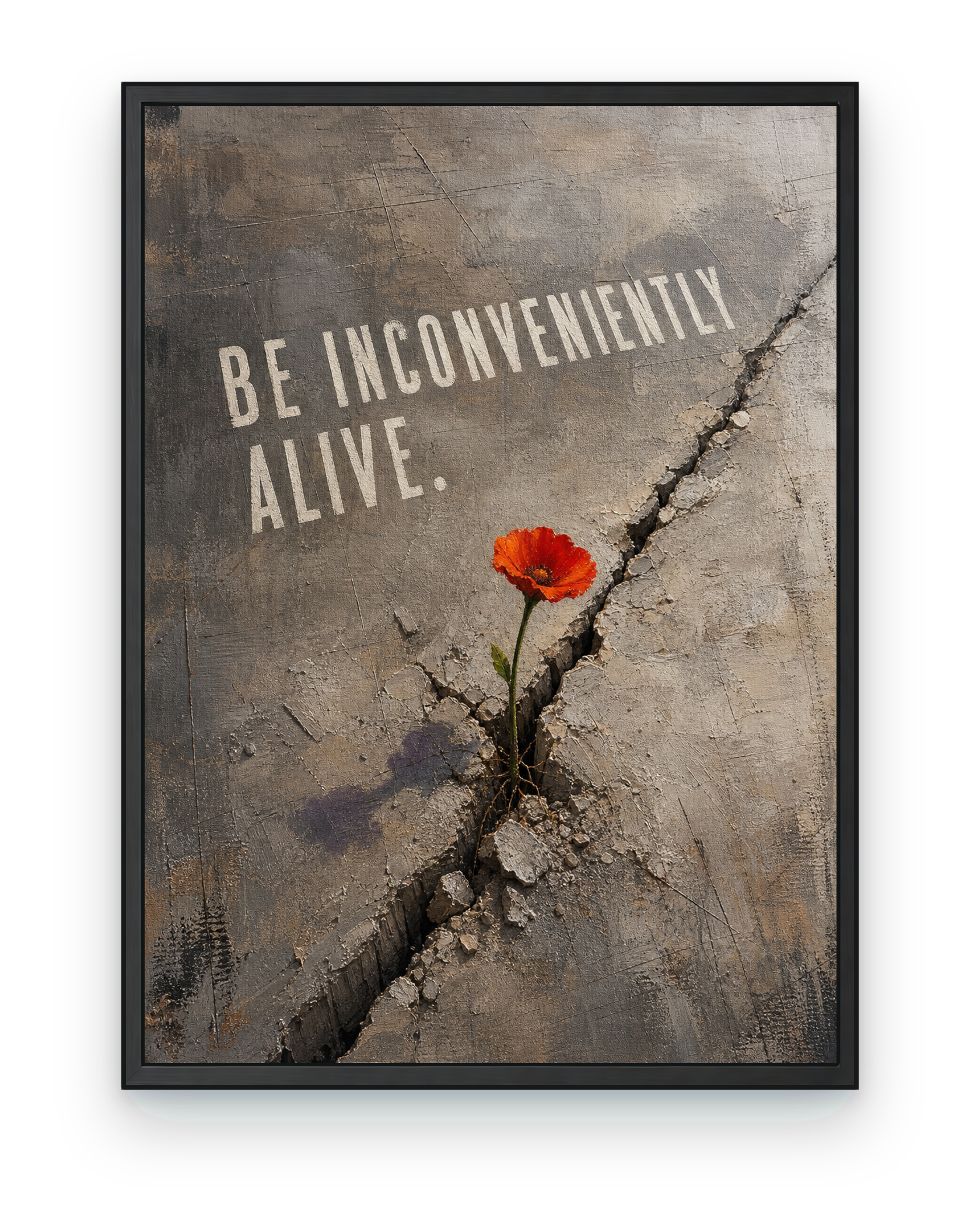 Tiny Rebellion - Motivational Flower Art Print - black frame on transparent background
