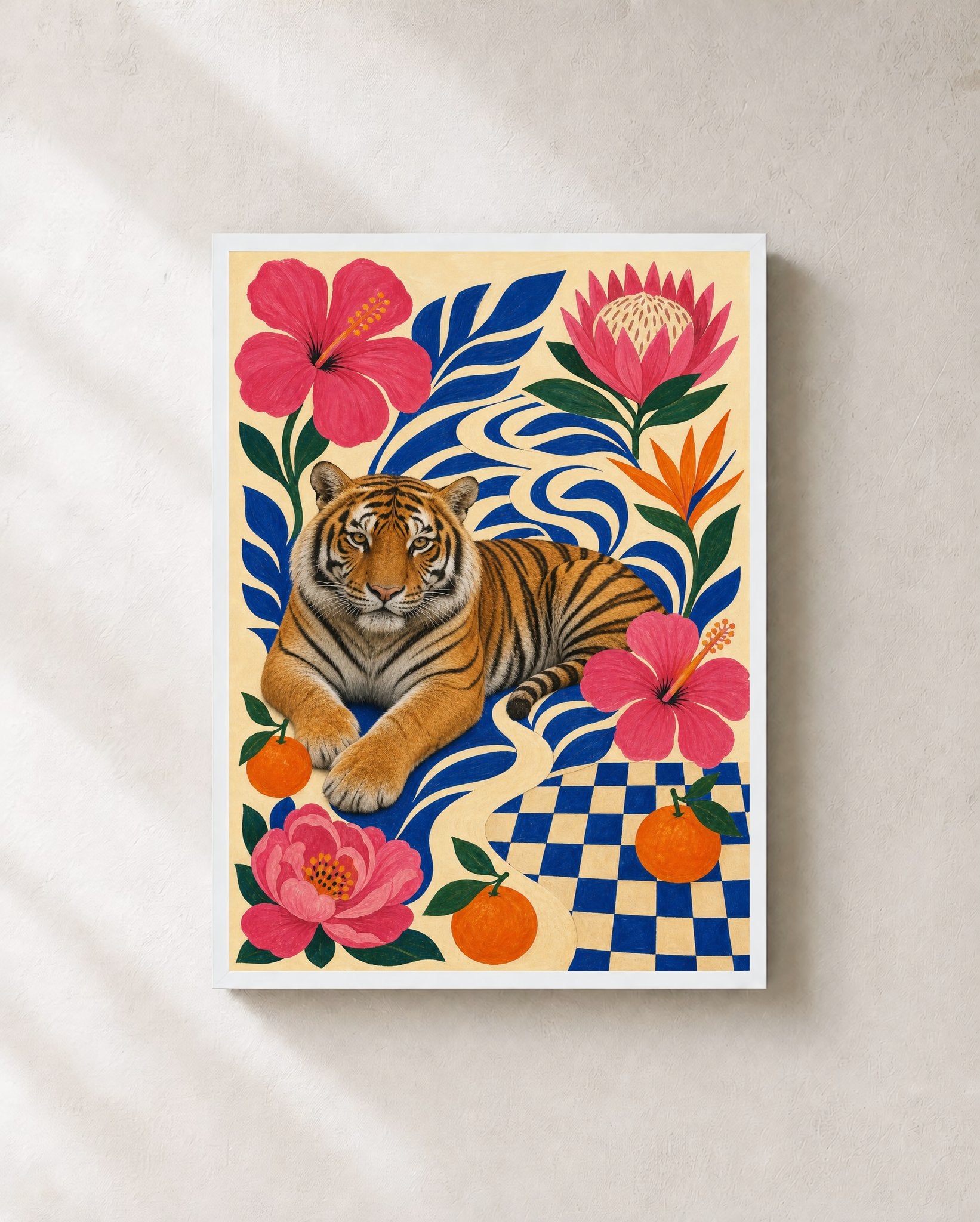 Tropical Tiger Garden - Tiger & Botanical Art Print - Wall Art Print