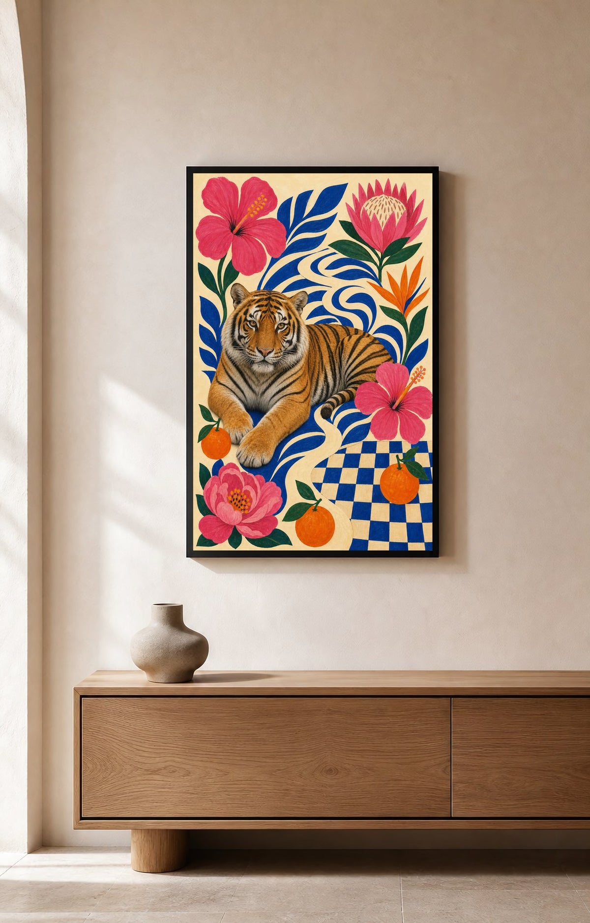 Tropical Tiger Garden - Tiger & Botanical Art Print - Wall Art Print