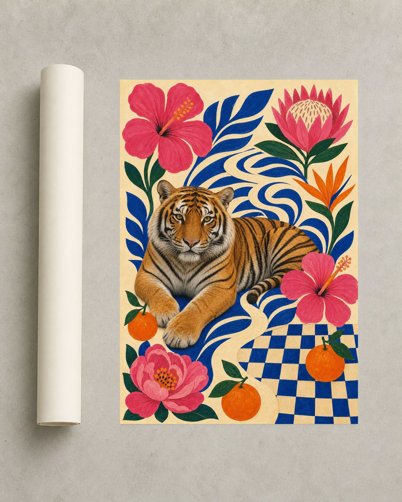 Tropical Tiger Garden - Tiger & Botanical Art Print - Wall Art Print