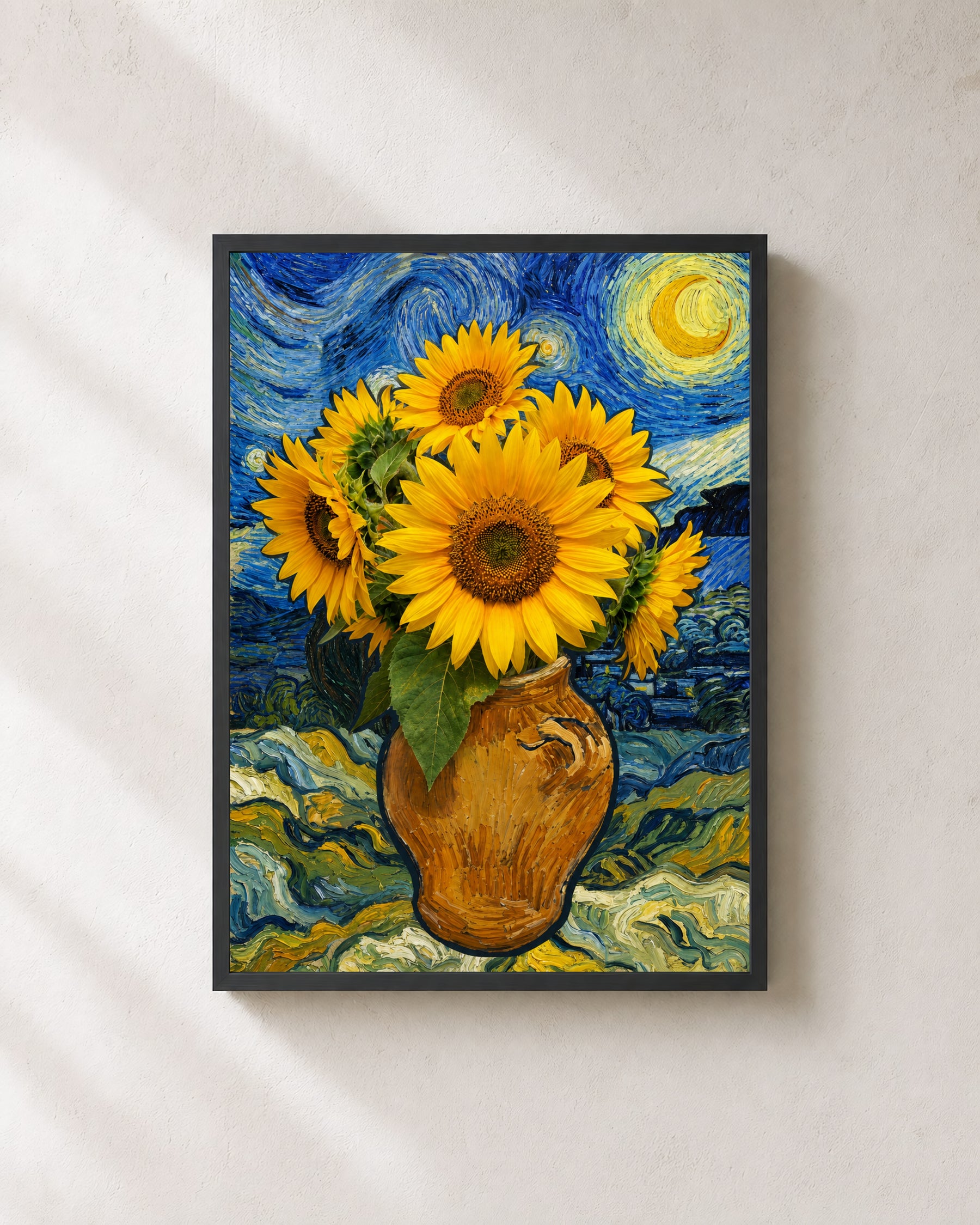 Classic Sunflower Vase art print with black frame