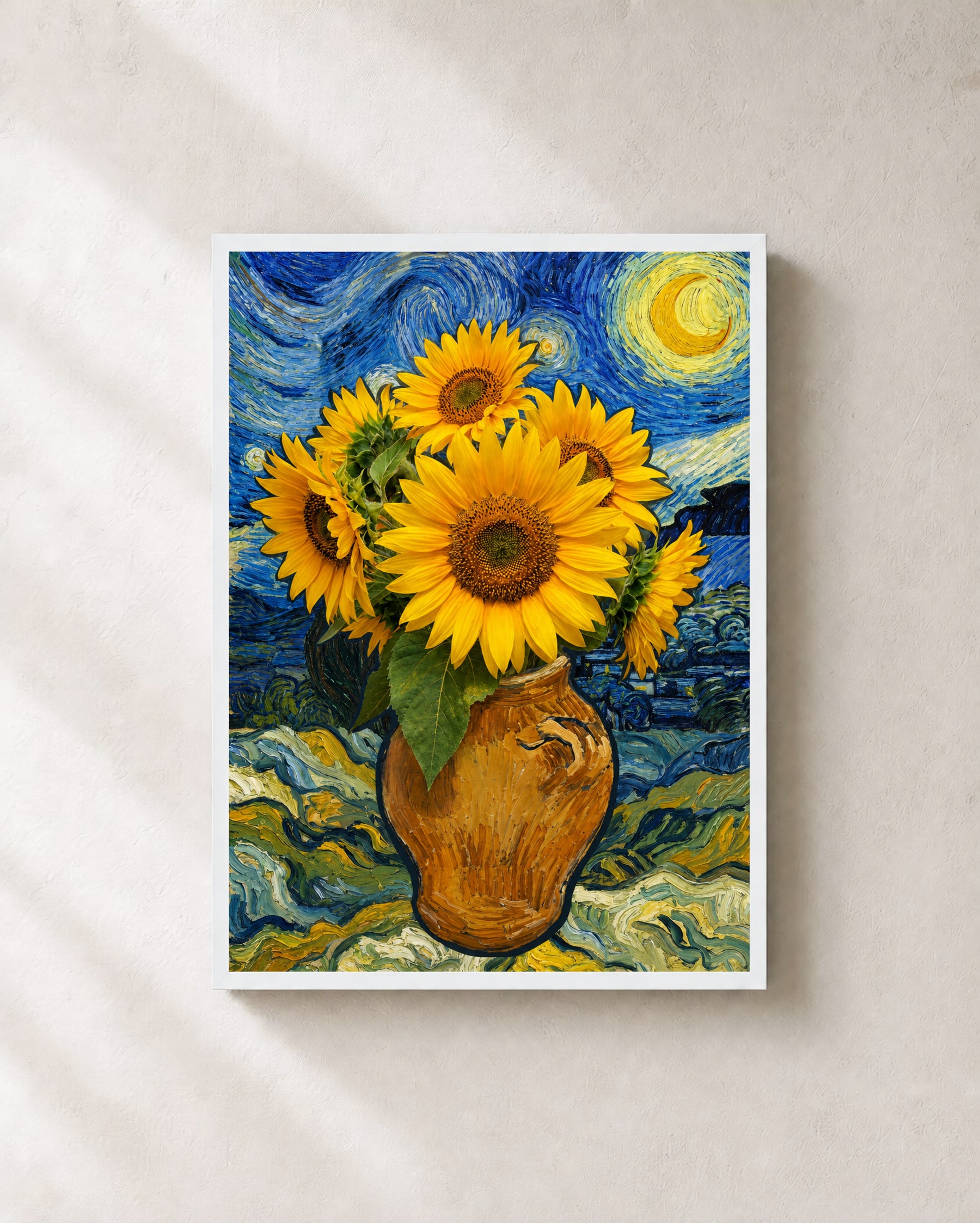 Classic Sunflower Vase art print with white frame