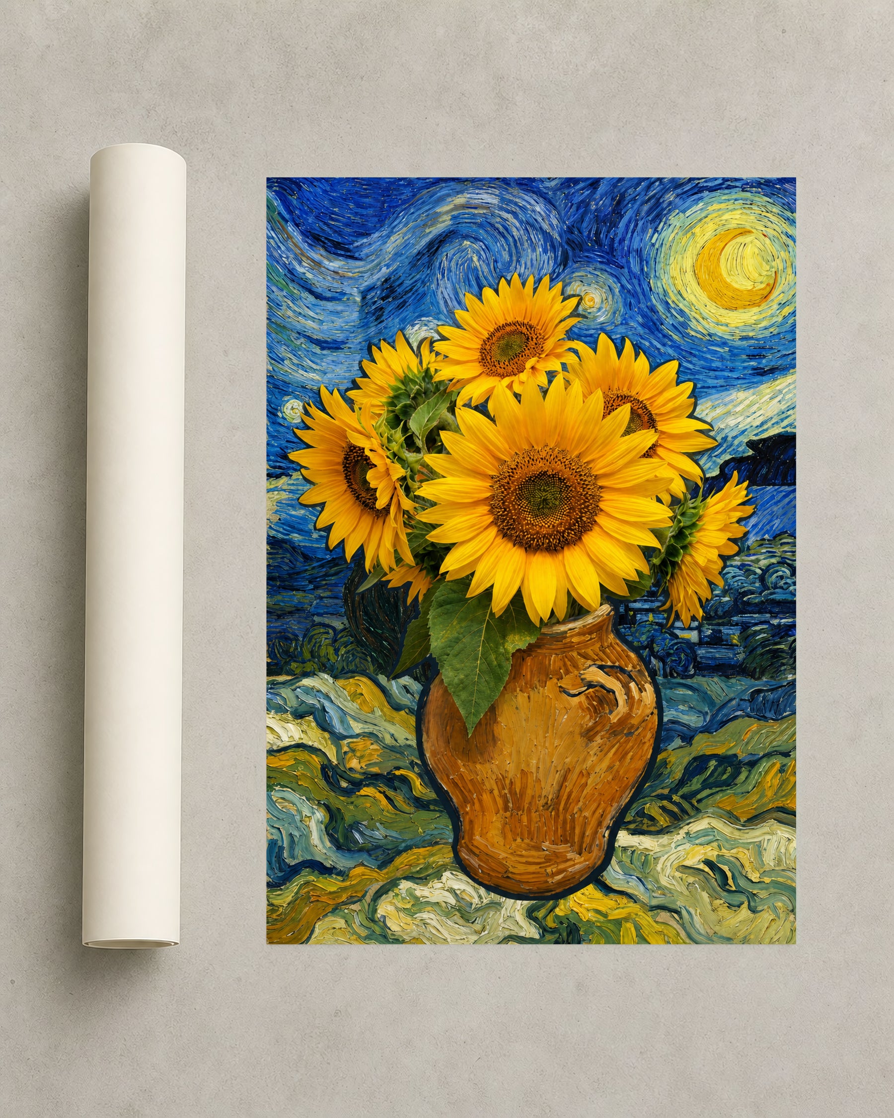 Classic Sunflower Vase frameless art print presentation