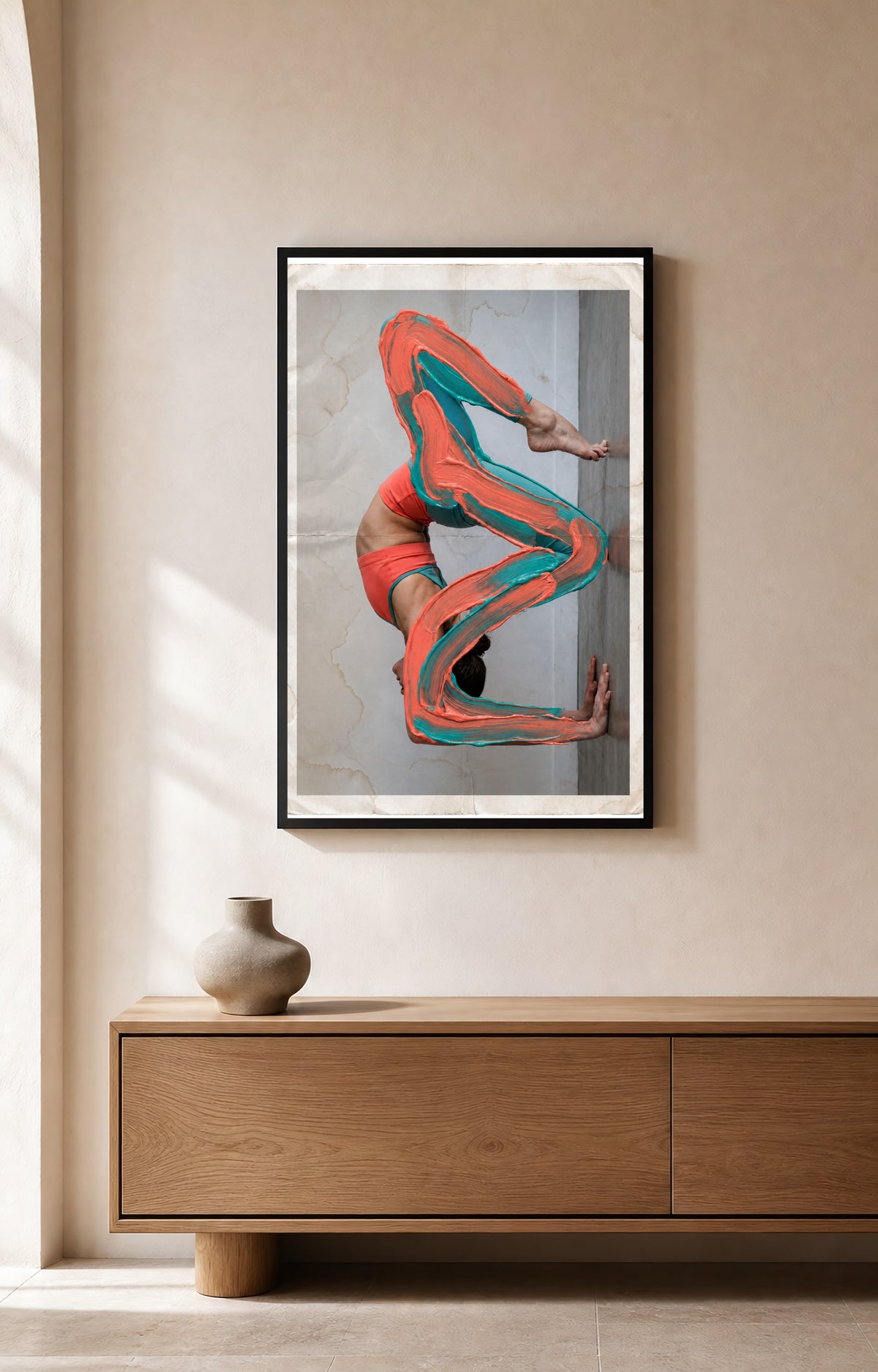 Painted Contortion Pose art print displayed in a bright interior