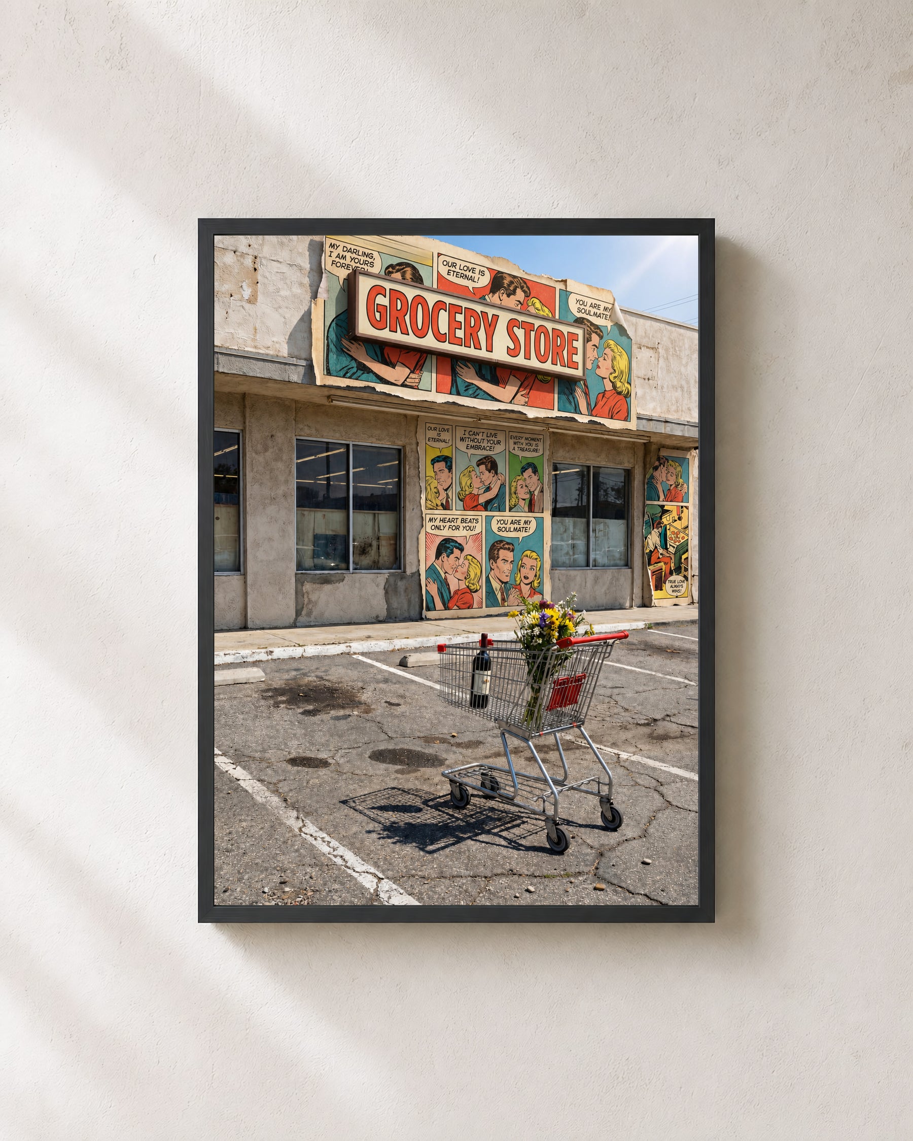 Vintage Grocery Remains art print with black frame