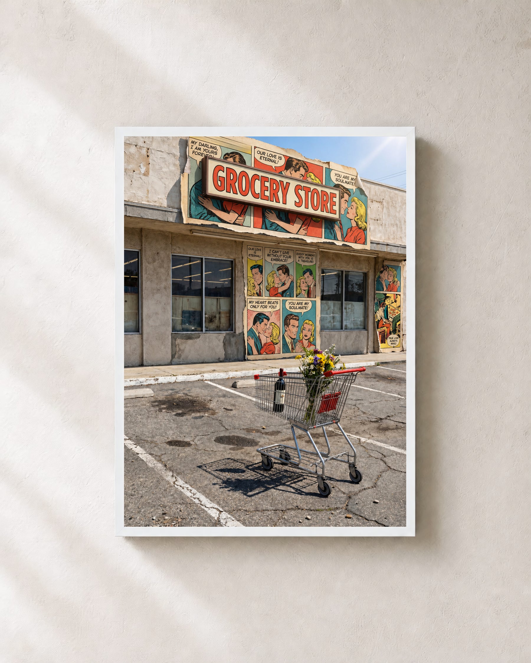 Vintage Grocery Remains art print with white frame