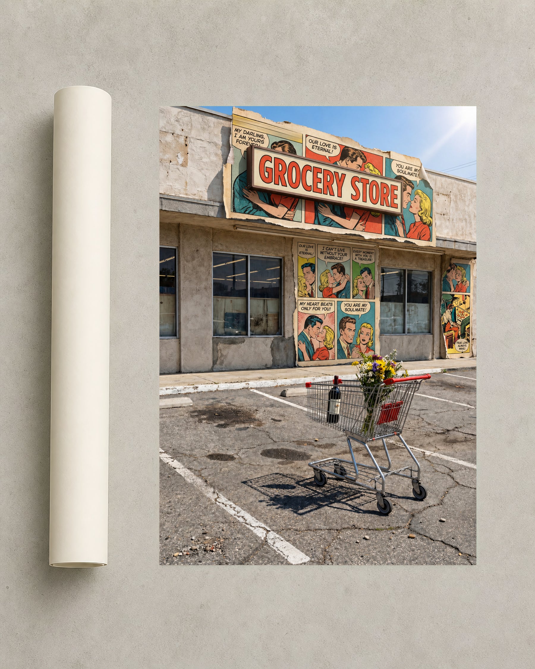 Vintage Grocery Remains frameless art print presentation