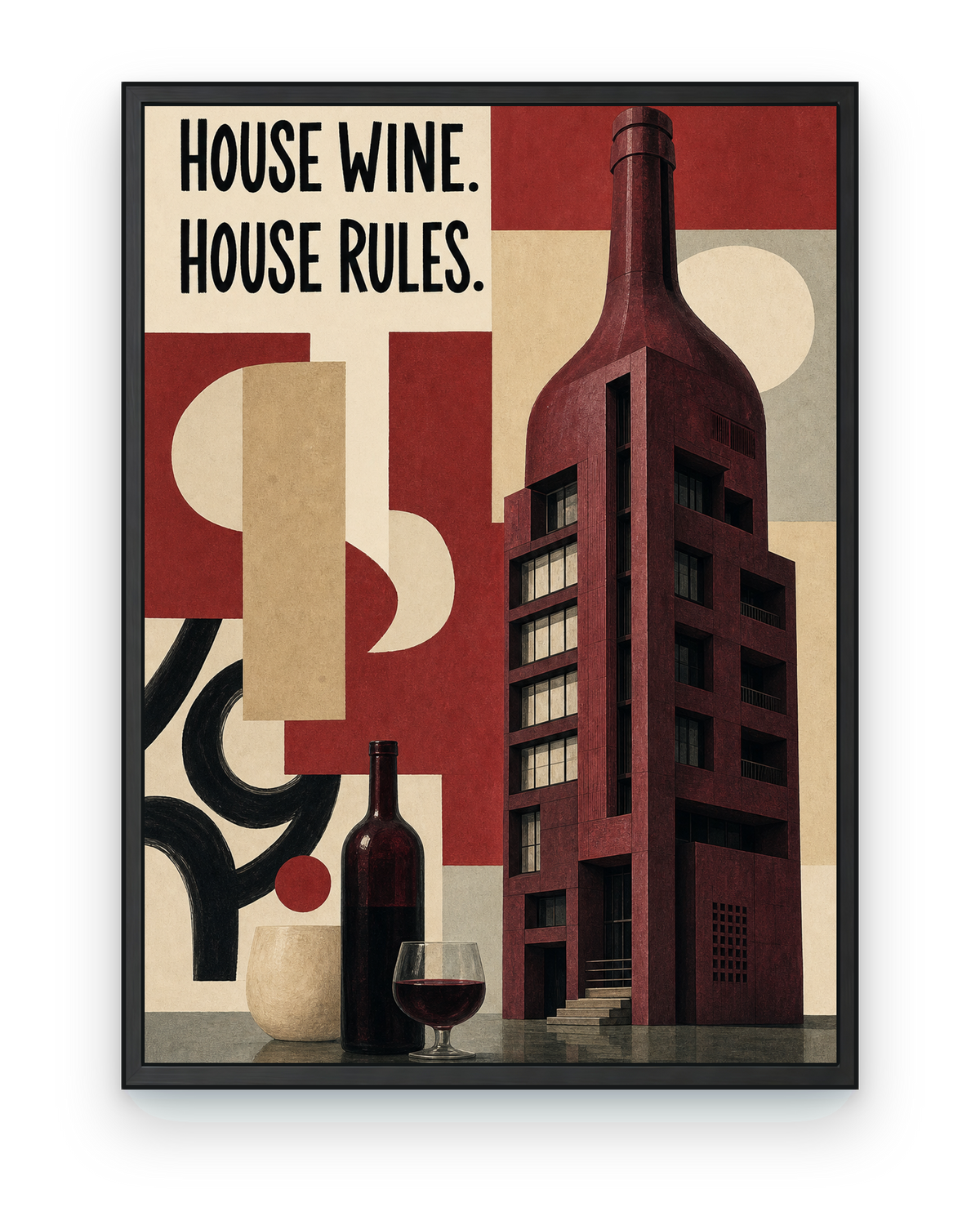 House Wine. House Rules. - black frame on transparent background