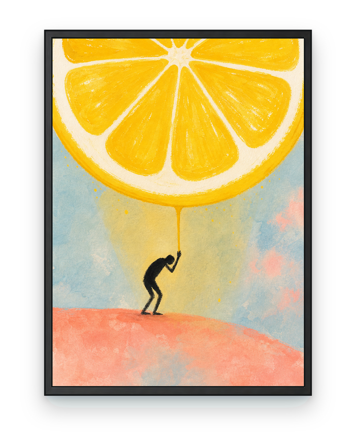 Lemon Umbrella - black frame on transparent background