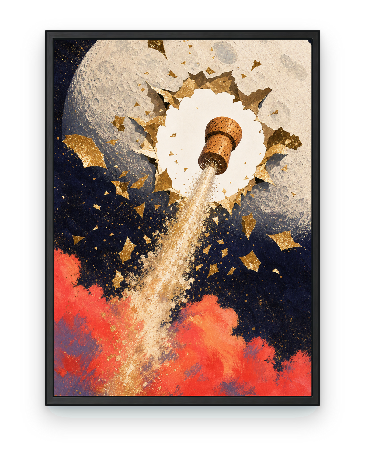 Cork Through the Moon - black frame on transparent background