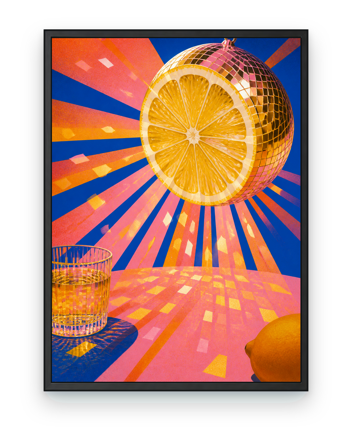 Citrus Disco Sun - black frame on transparent background