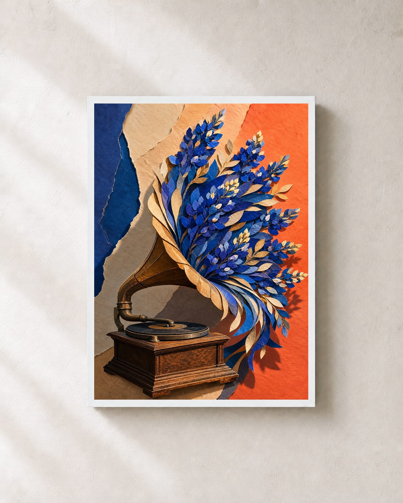 Bluebonnet Gramophone – Framed Collage Art Print - Wall Art Print