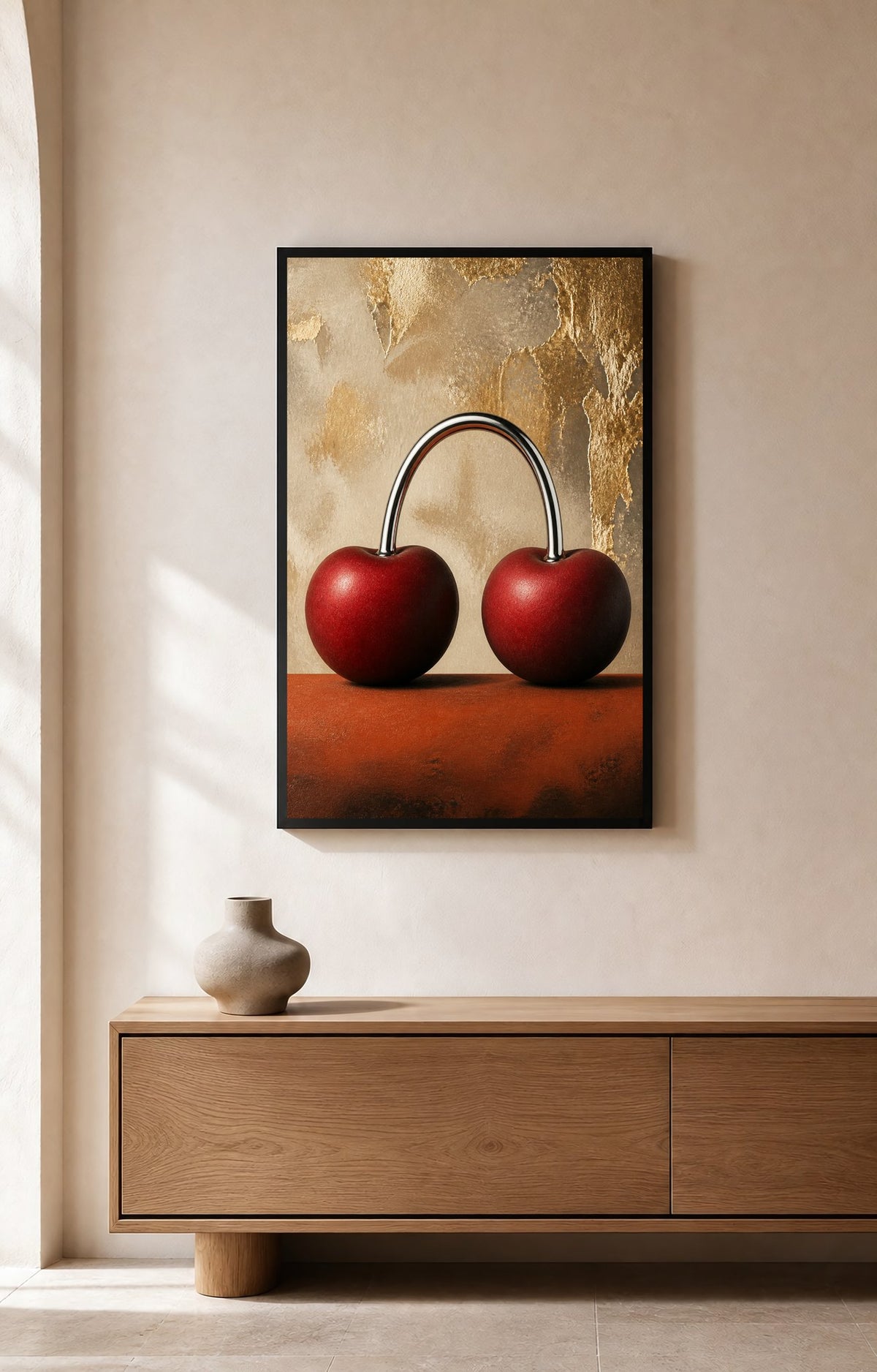 Chrome Cherry Horizon – Framed Surreal Art Print - Wall Art Print
