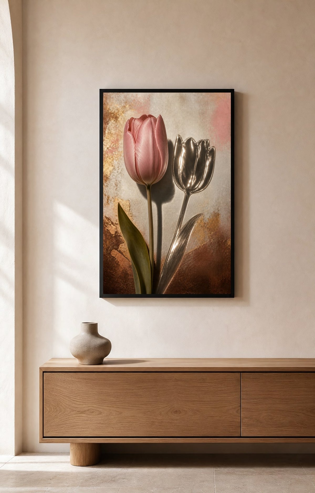 Chrome Tulip Shadow – Framed Floral Art Print - Wall Art Print