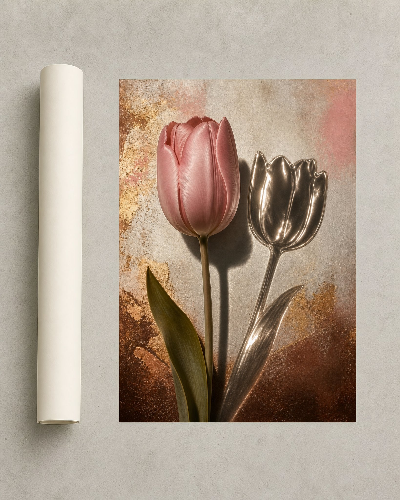 Chrome Tulip Shadow – Framed Floral Art Print - Wall Art Print