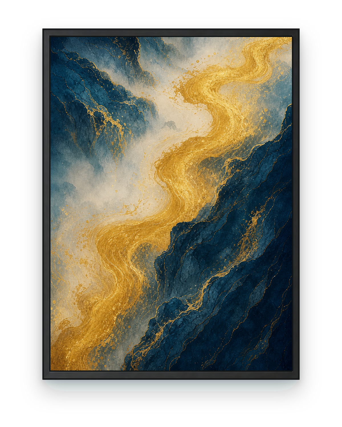 Golden Gravity, a text-free Impossible Earth art print: a river visibly rises rather than falls.