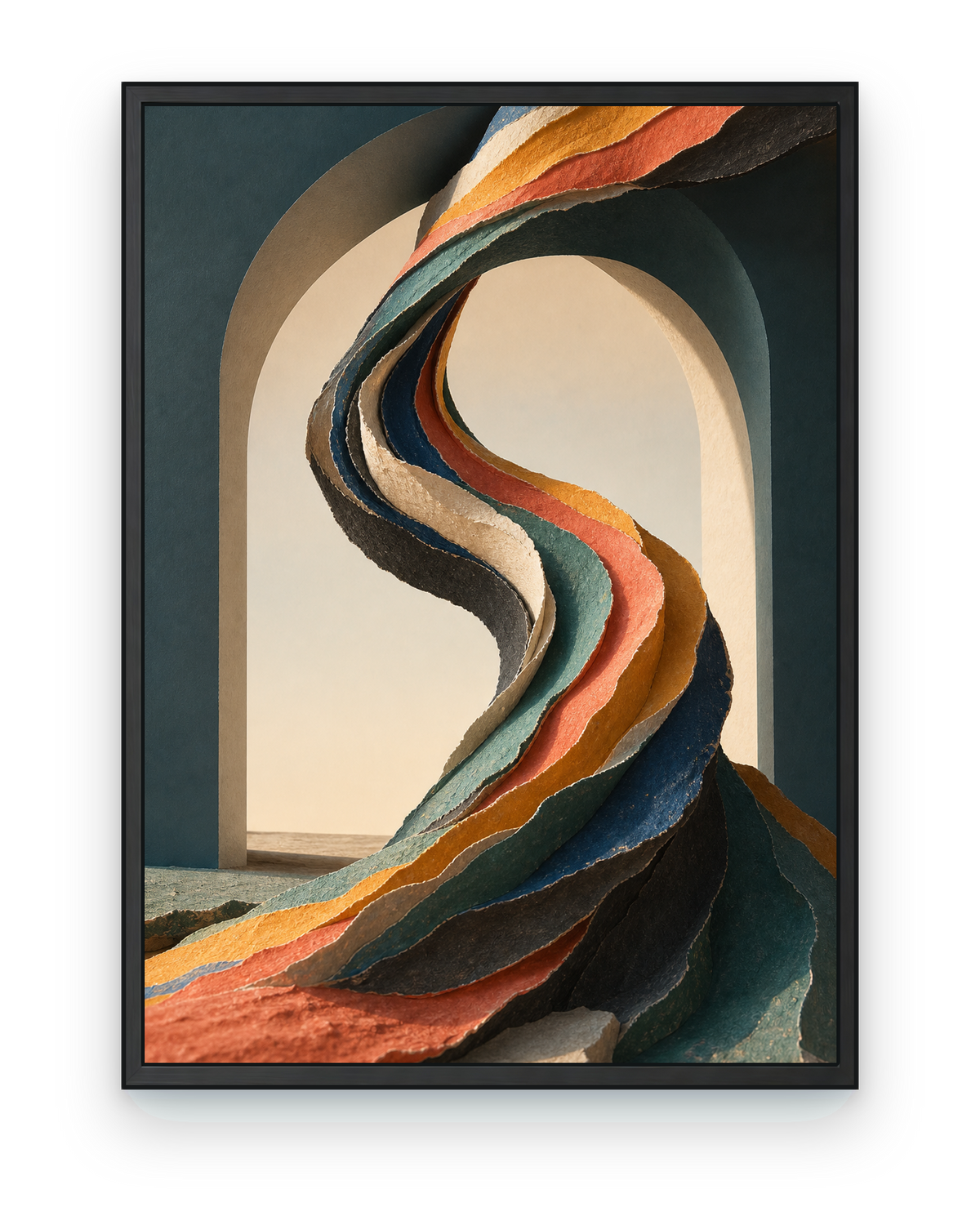 Paper Tectonics, a text-free Impossible Earth art print: geological strata behave as flexible paper.