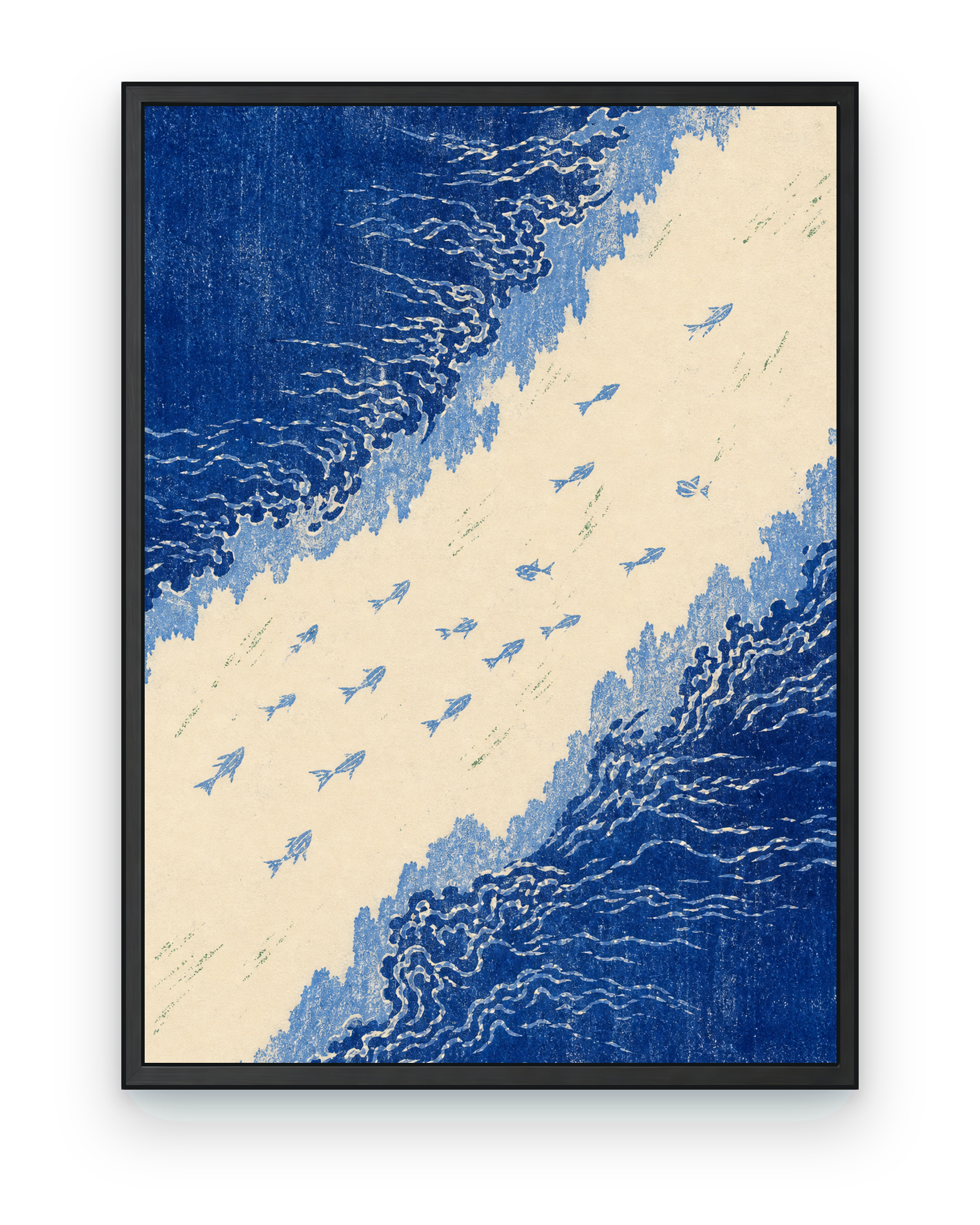 Migrating Sea — Blue Passage, a text-free surreal impossible-landscape art print from the Impossible Earth collection.