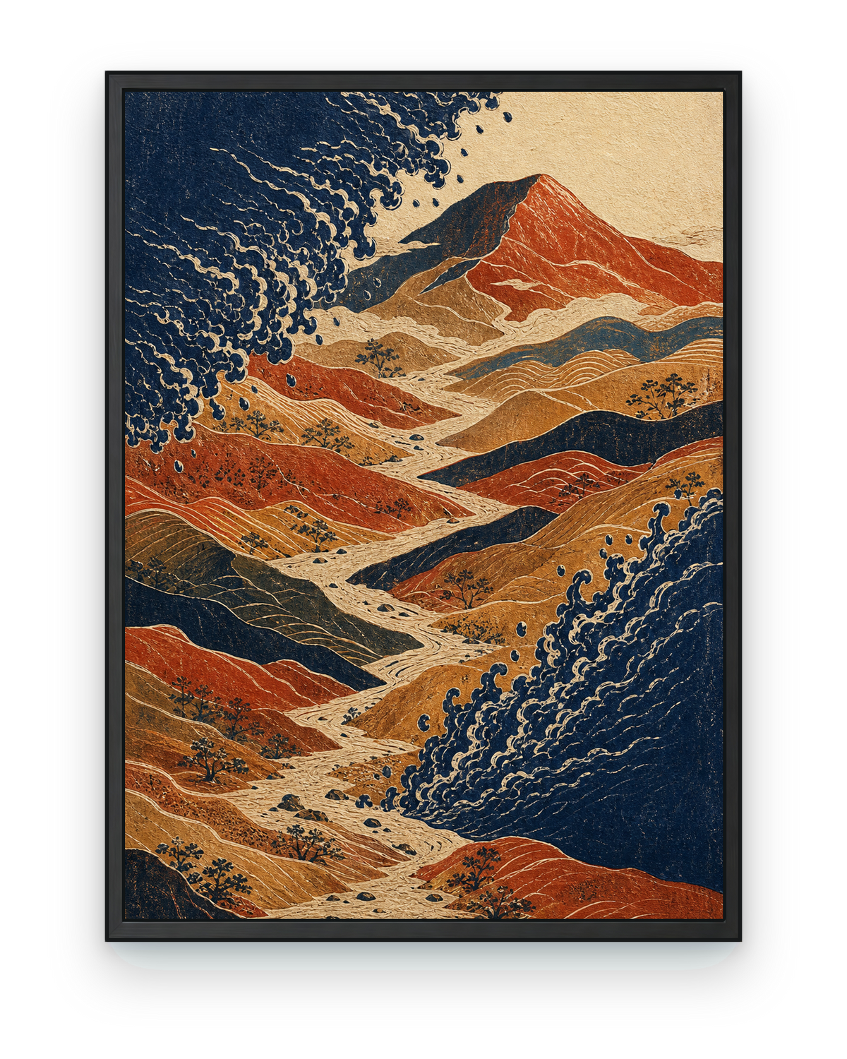 Migrating Sea — Red Crossing, a text-free surreal impossible-landscape art print from the Impossible Earth collection.