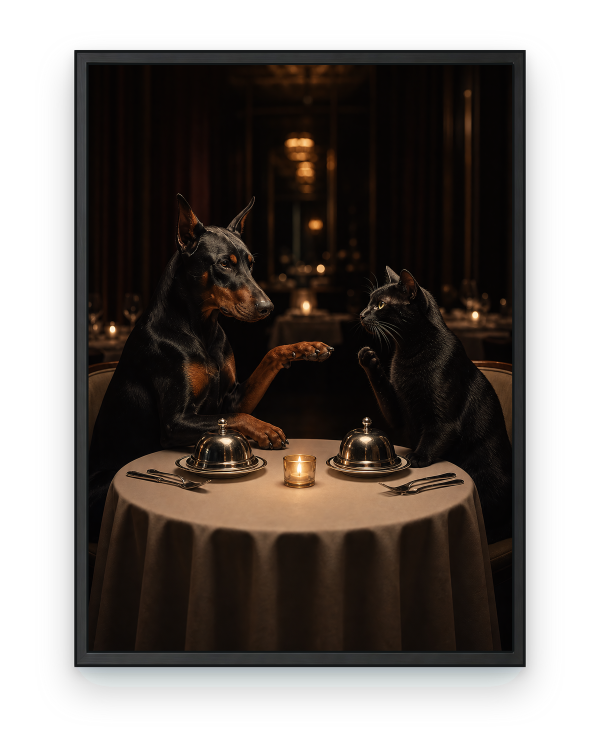 Dinner Decisions — black framed artwork on a transparent background