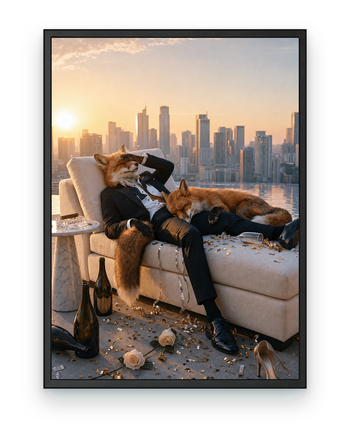 After the Party — black framed artwork on a transparent background
