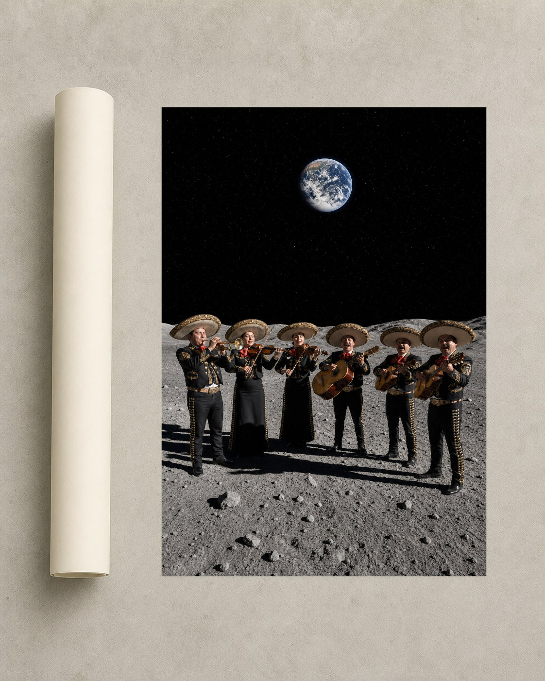 Mariachi Moon — Framed Surreal Art Print — photo web-roll-portrait