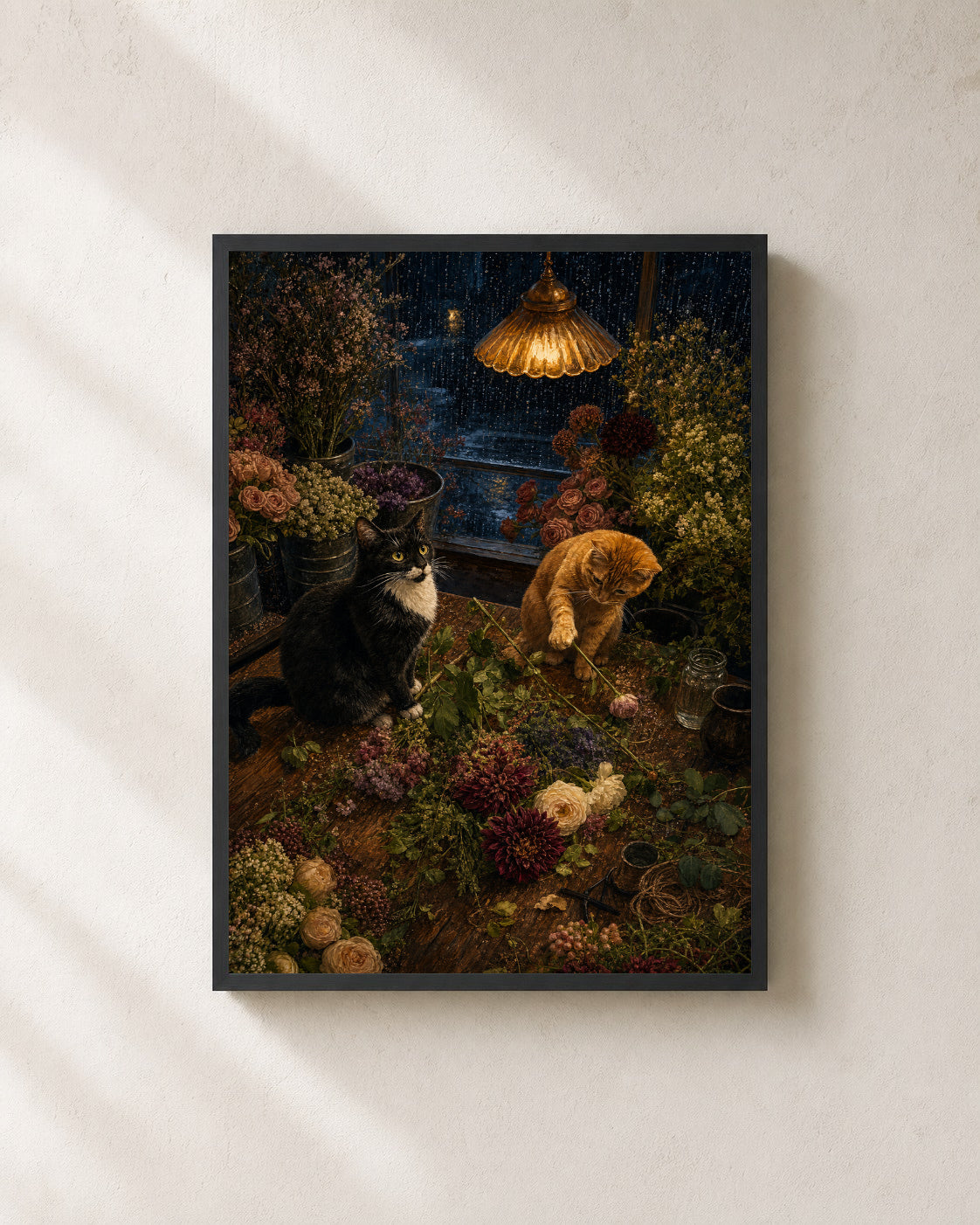 Midnight Flower Shop Cats — Framed Art Print — photo web-frame-black