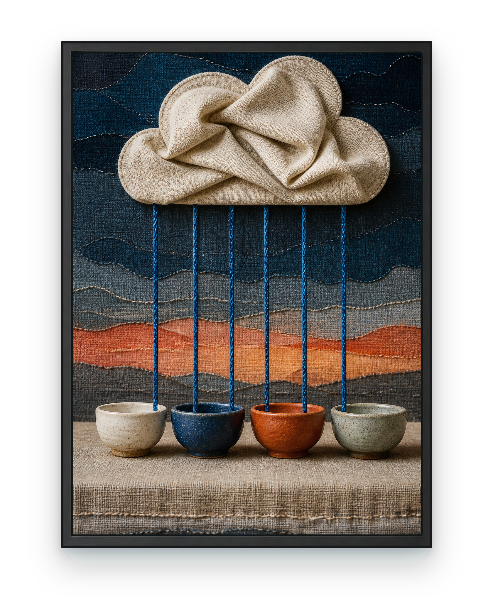 Napkin Storm at Noon — black framed artwork on a transparent background