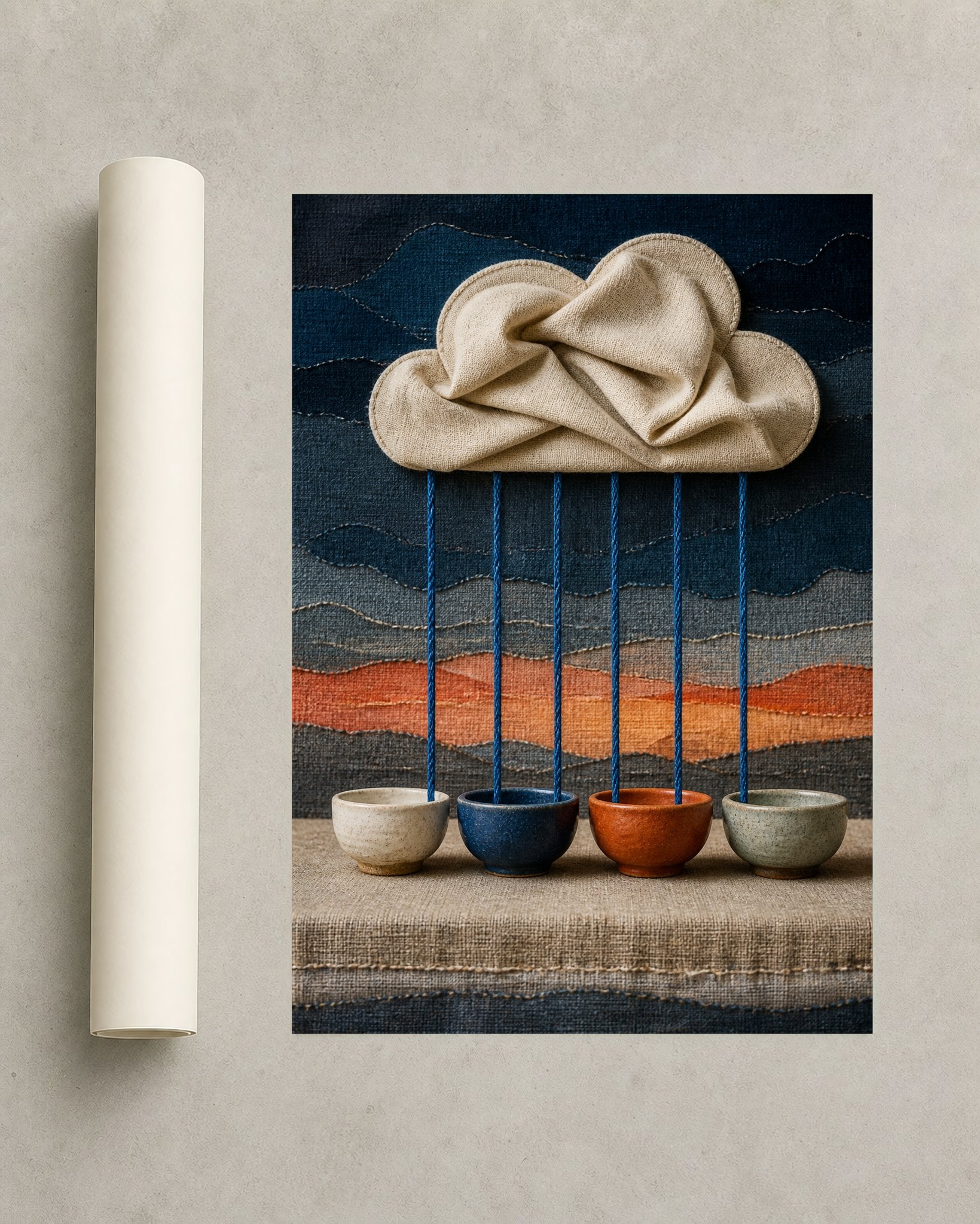 Napkin Storm at Noon – Framed Textile Art Print - Wall Art Print