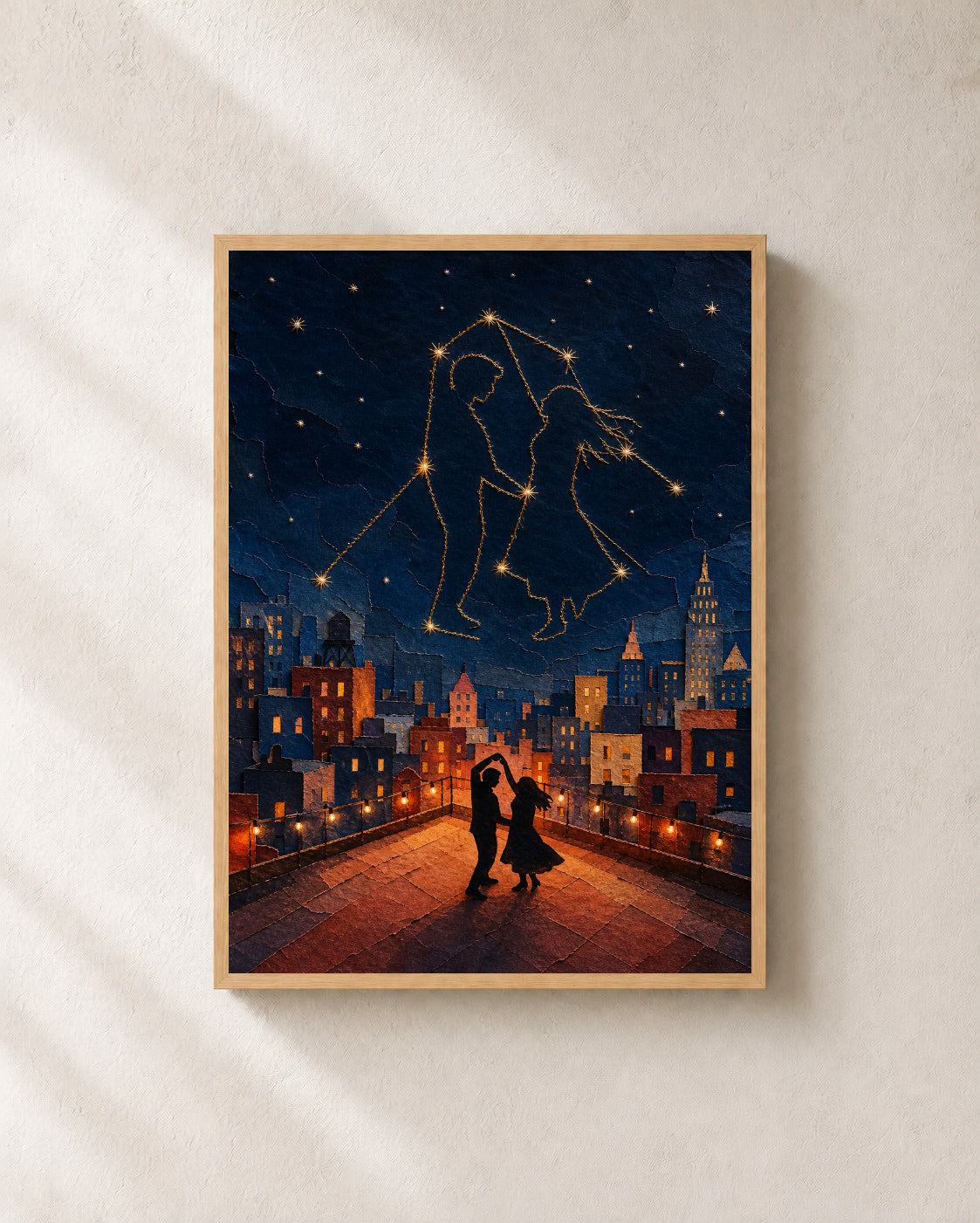 Constellation Dance — Framed Rooftop Romance Art Print — photo web-frame-light-oak