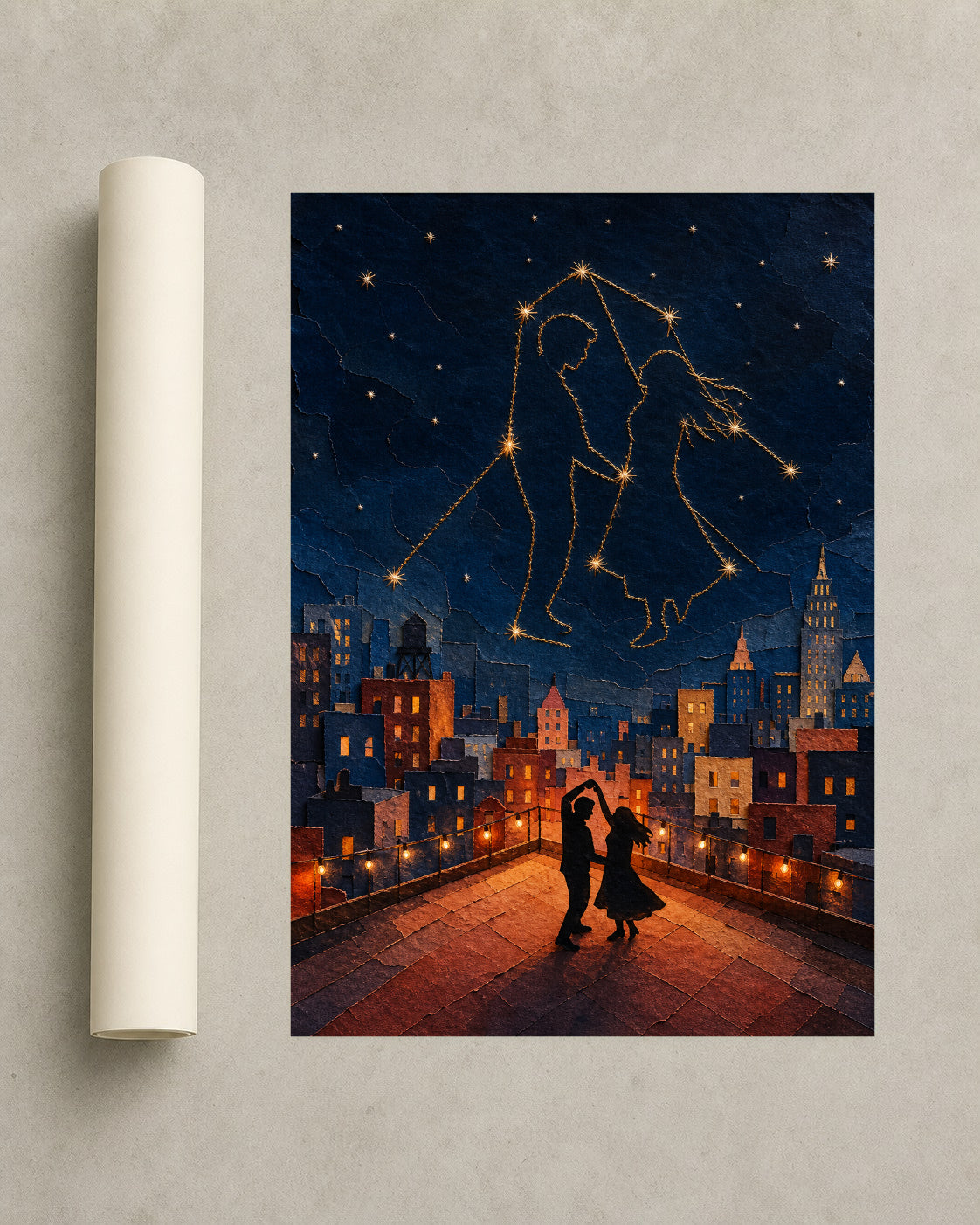 Constellation Dance — Framed Rooftop Romance Art Print — photo web-roll-portrait