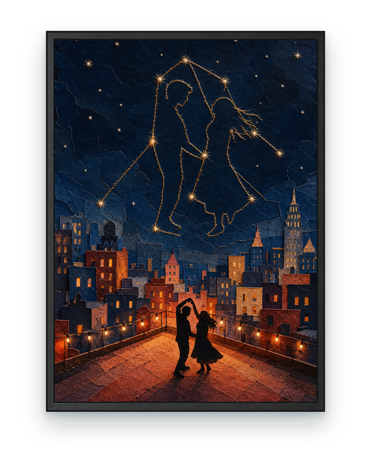 Constellation Dance — black framed artwork on a transparent background