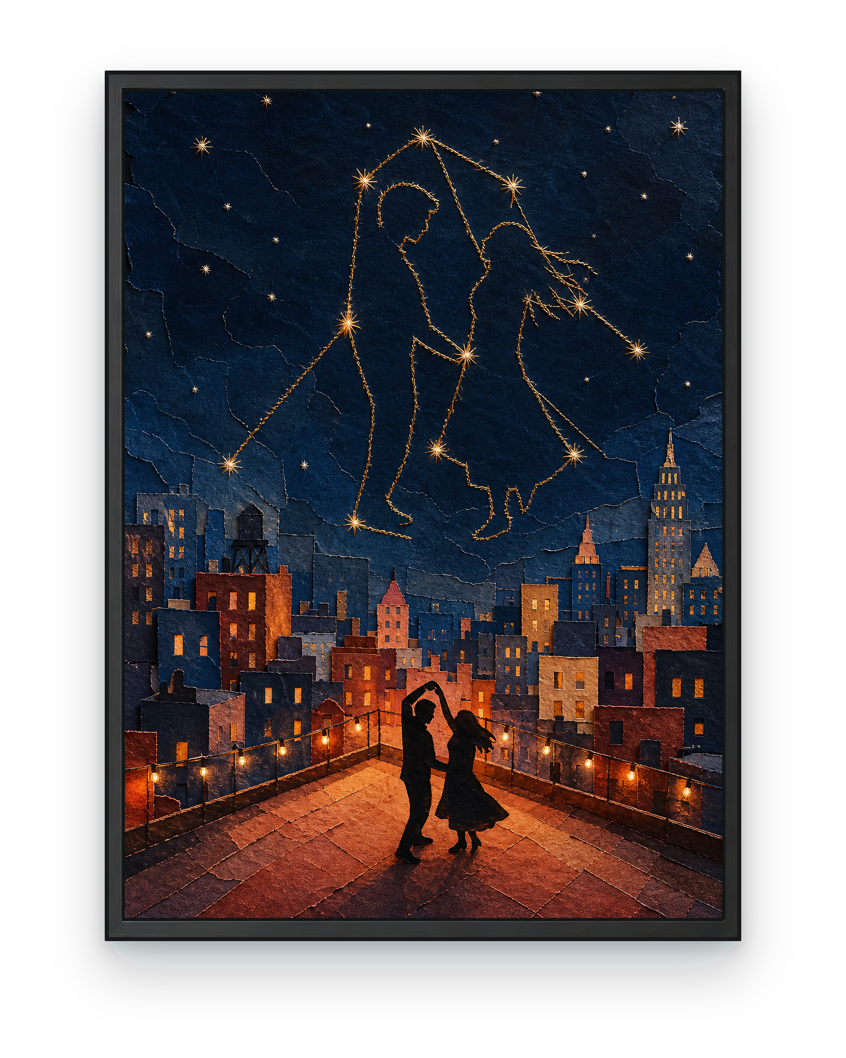 Constellation Dance — black framed artwork on a transparent background