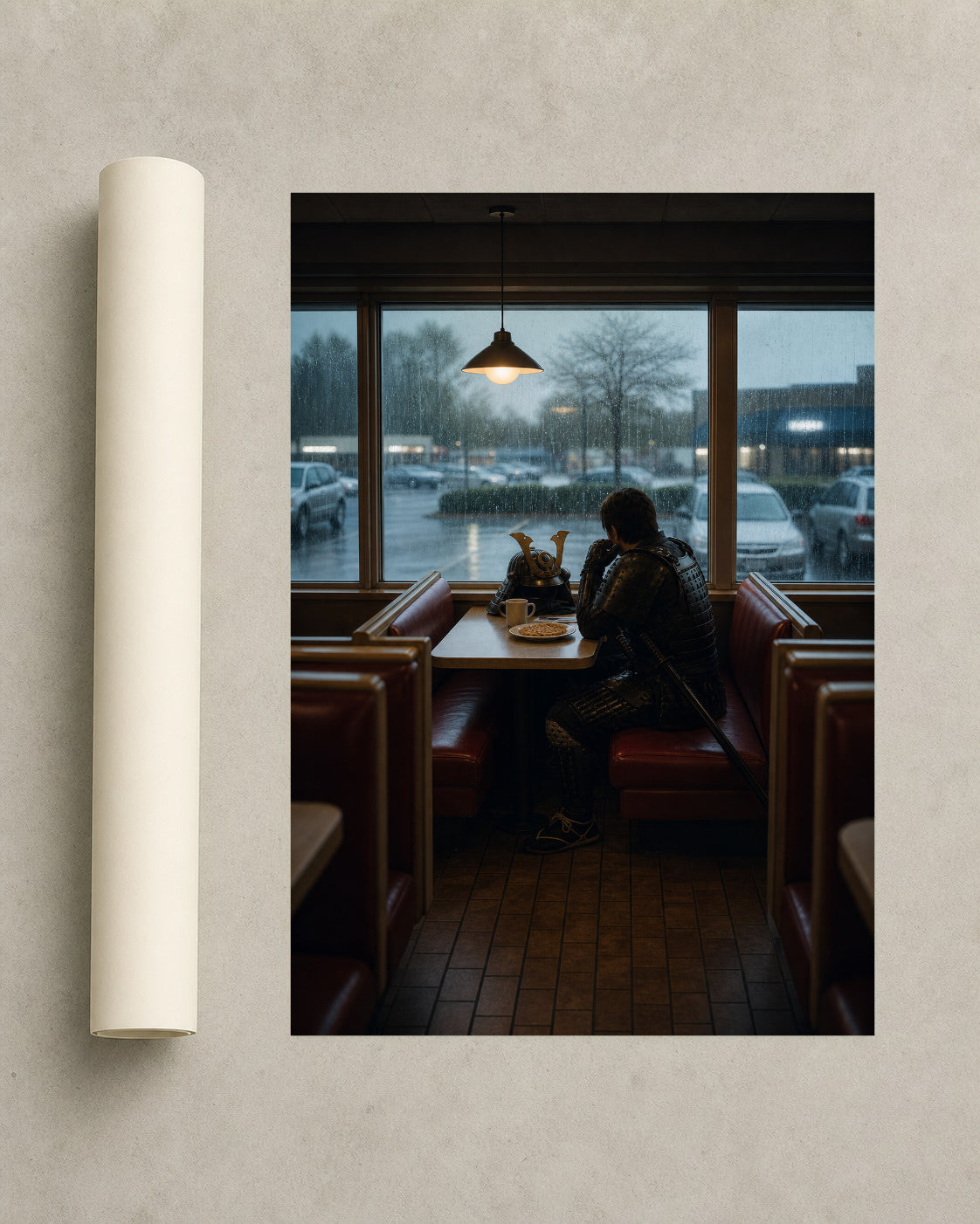 Breakfast After Battle — Samurai Diner Framed Art Print — photo web-roll-portrait