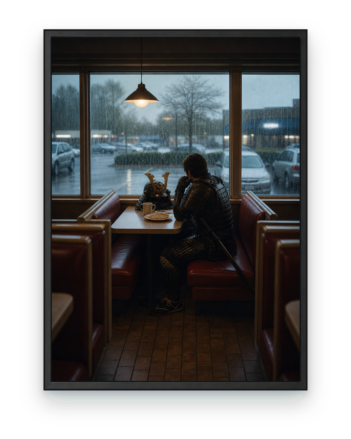 Breakfast After Battle — black framed artwork on a transparent background
