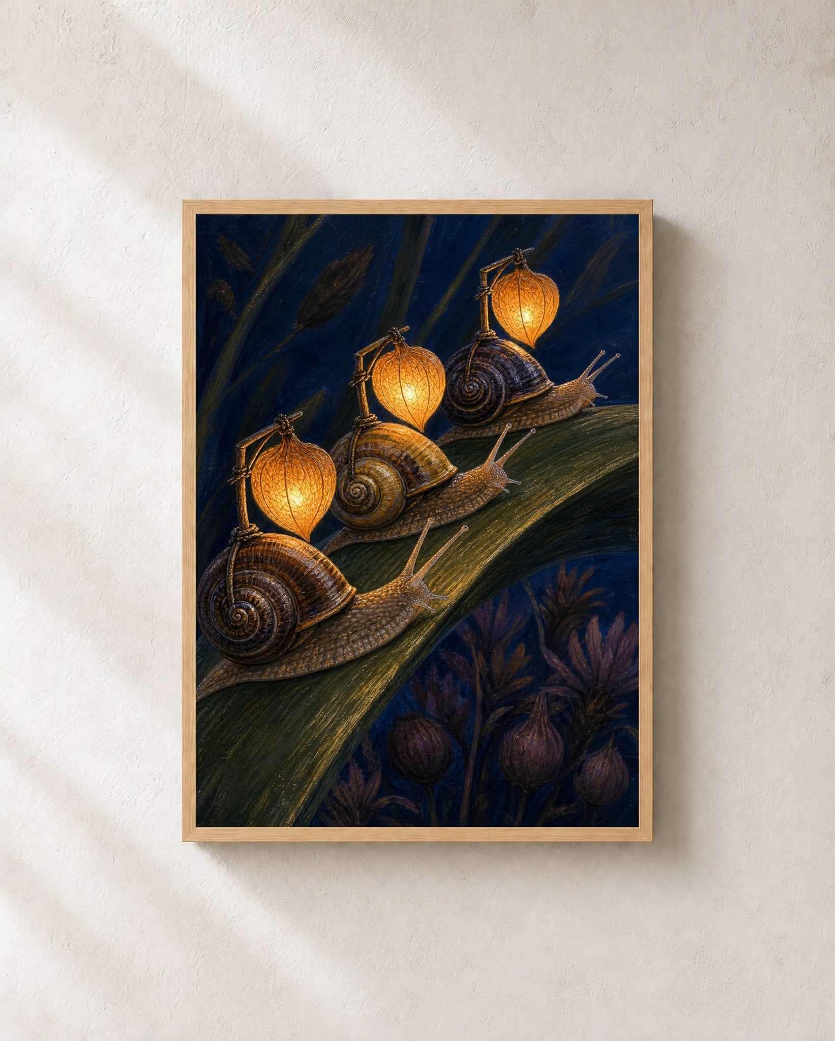 Snail Lantern Parade – Framed Nocturne Art Print - Wall Art Print