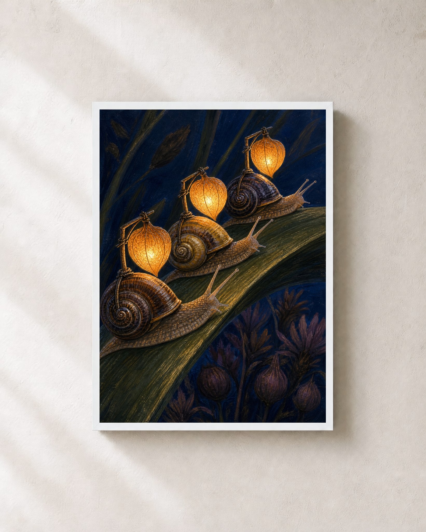 Snail Lantern Parade – Framed Nocturne Art Print - Wall Art Print