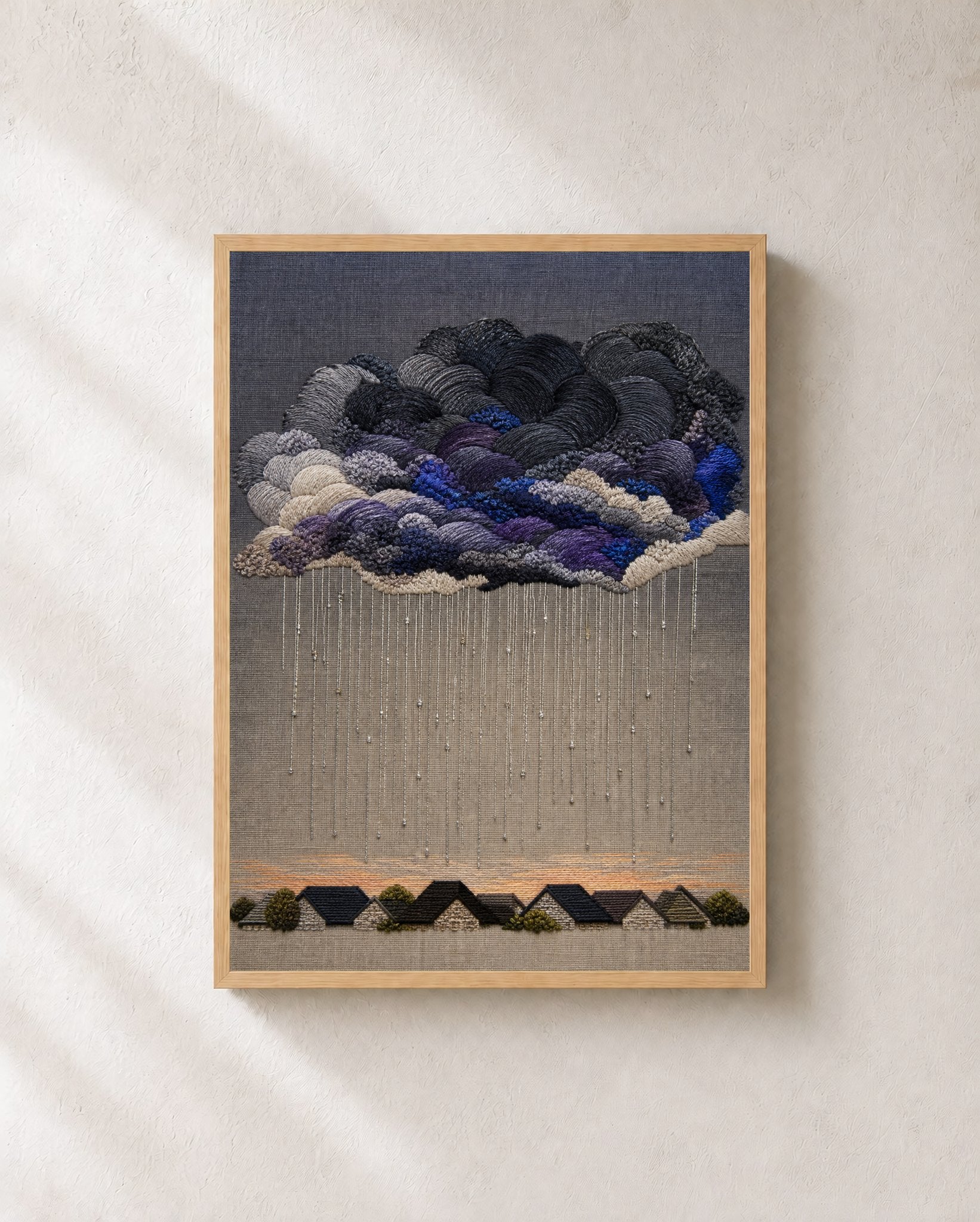 Storm Quilt Rooftops – Framed Embroidered Art Print - Wall Art Print