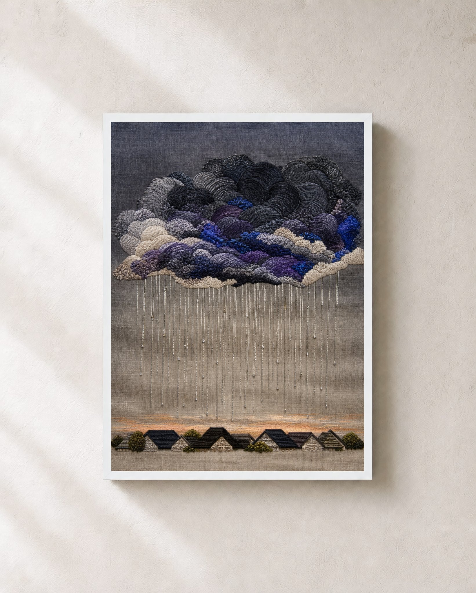 Storm Quilt Rooftops – Framed Embroidered Art Print - Wall Art Print