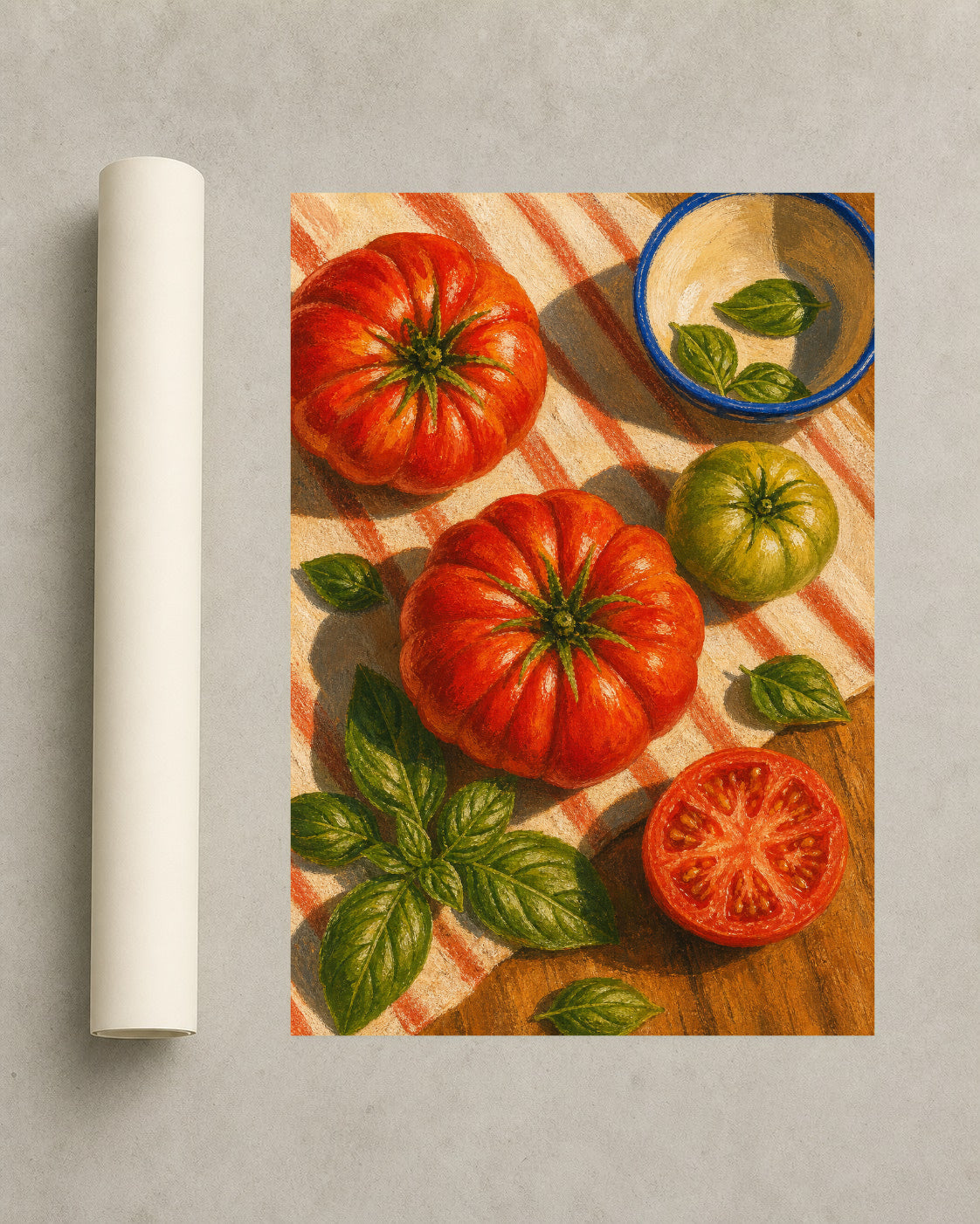 Summer Tomato Table — Framed Kitchen Art Print — photo web-roll-portrait