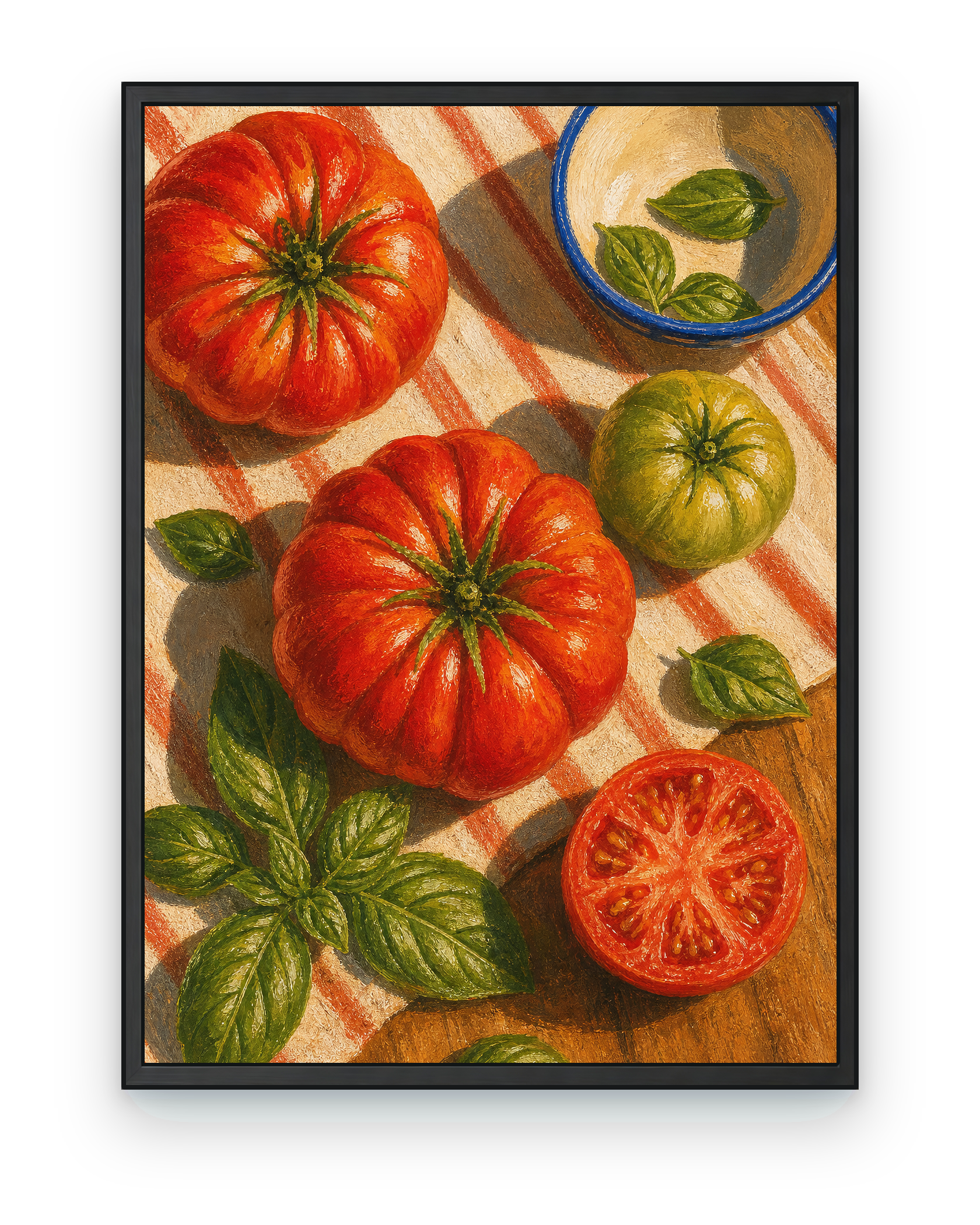 Summer Tomato Table — black framed artwork on a transparent background