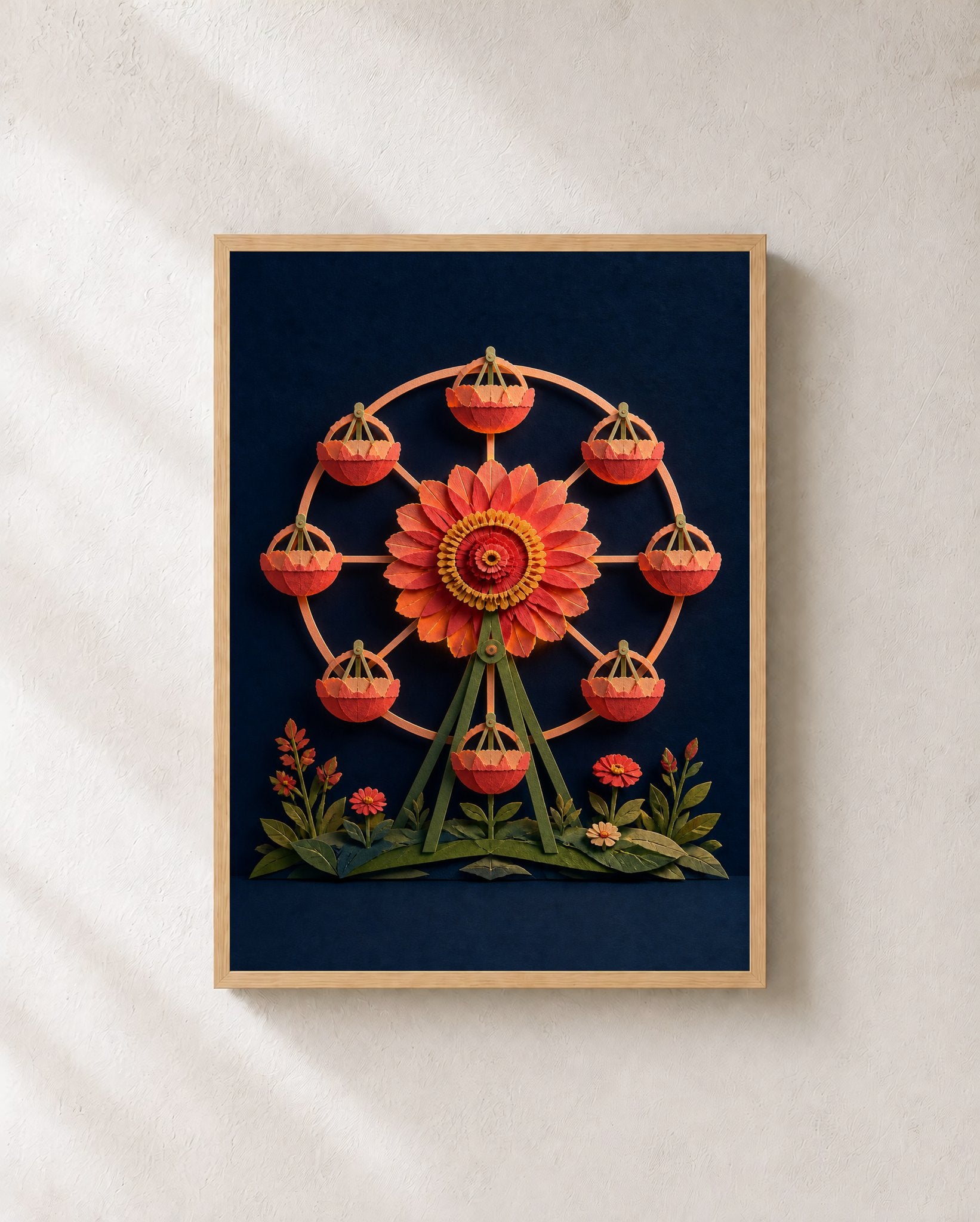Zinnia Night Ferris Wheel – Framed Floral Art Print - Wall Art Print