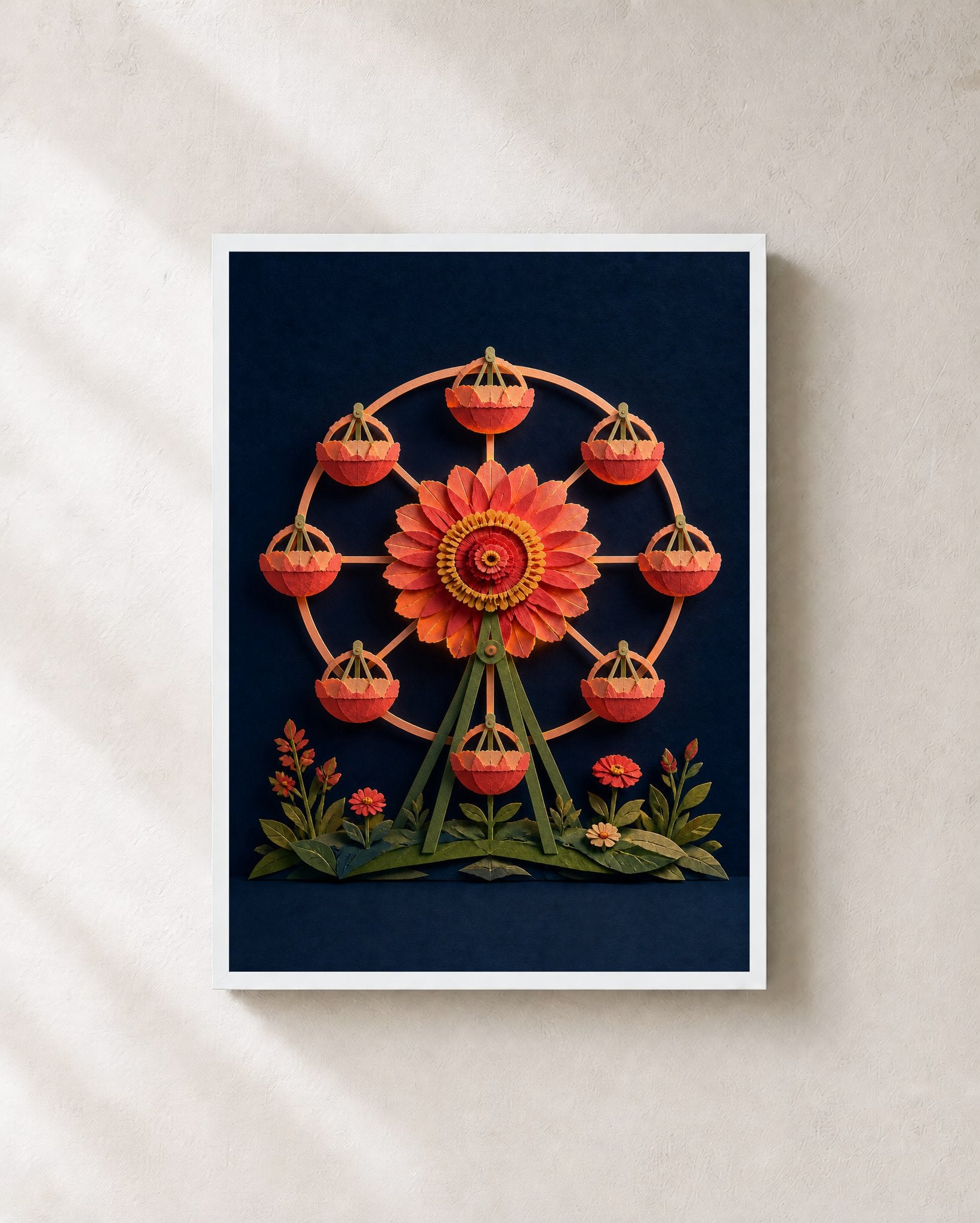 Zinnia Night Ferris Wheel – Framed Floral Art Print - Wall Art Print