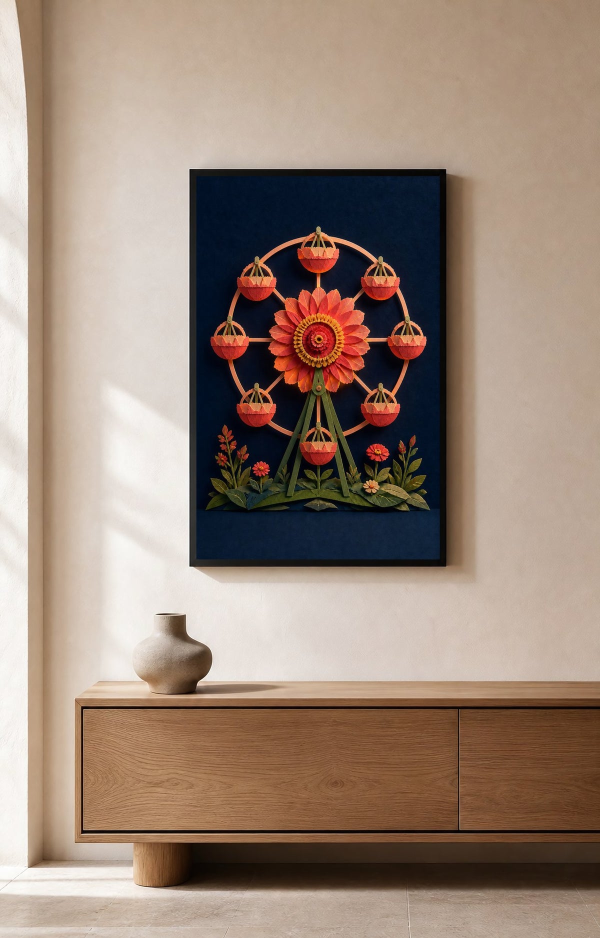 Zinnia Night Ferris Wheel – Framed Floral Art Print - Wall Art Print