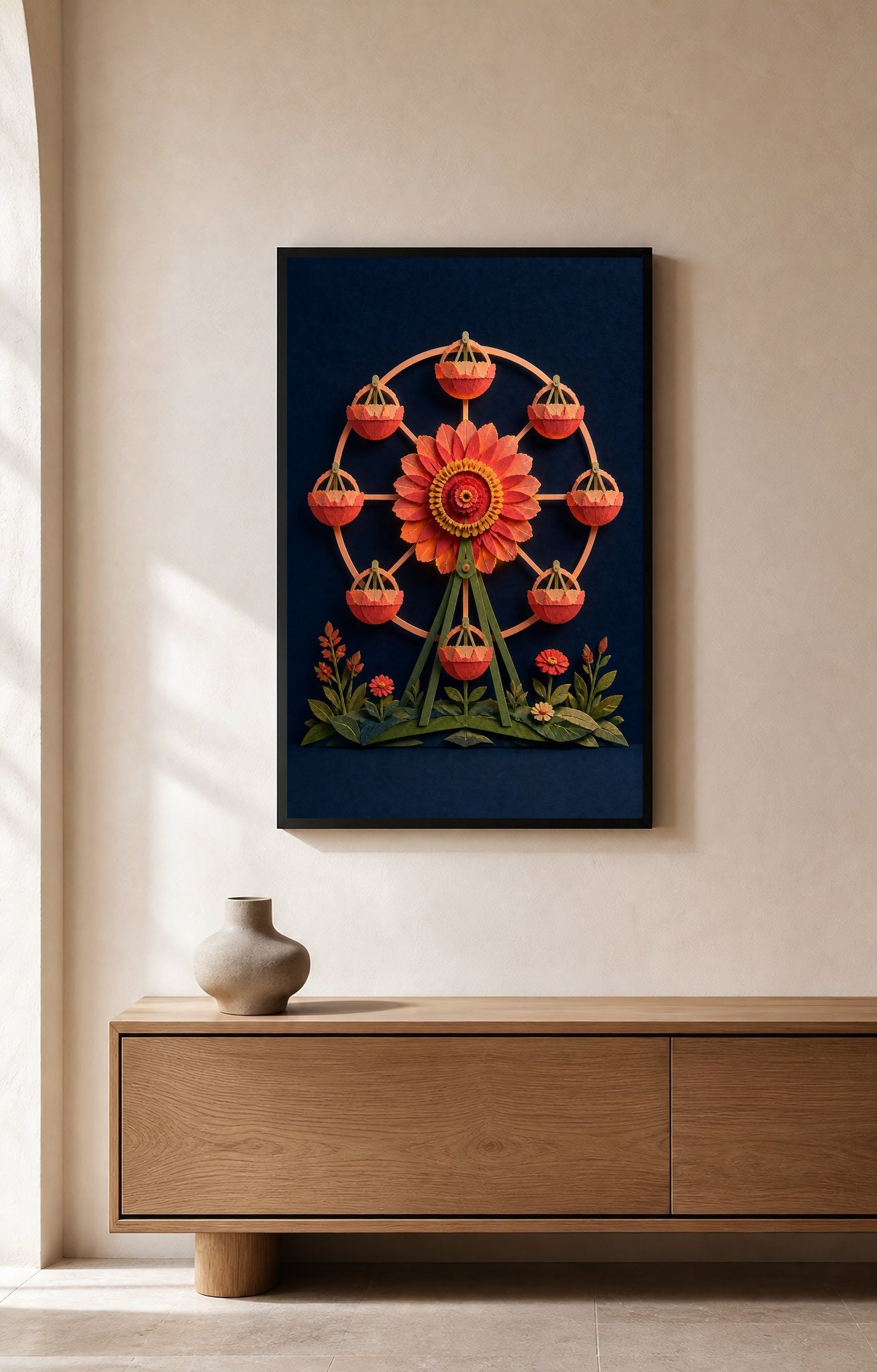 Zinnia Night Ferris Wheel – Framed Floral Art Print - Wall Art Print